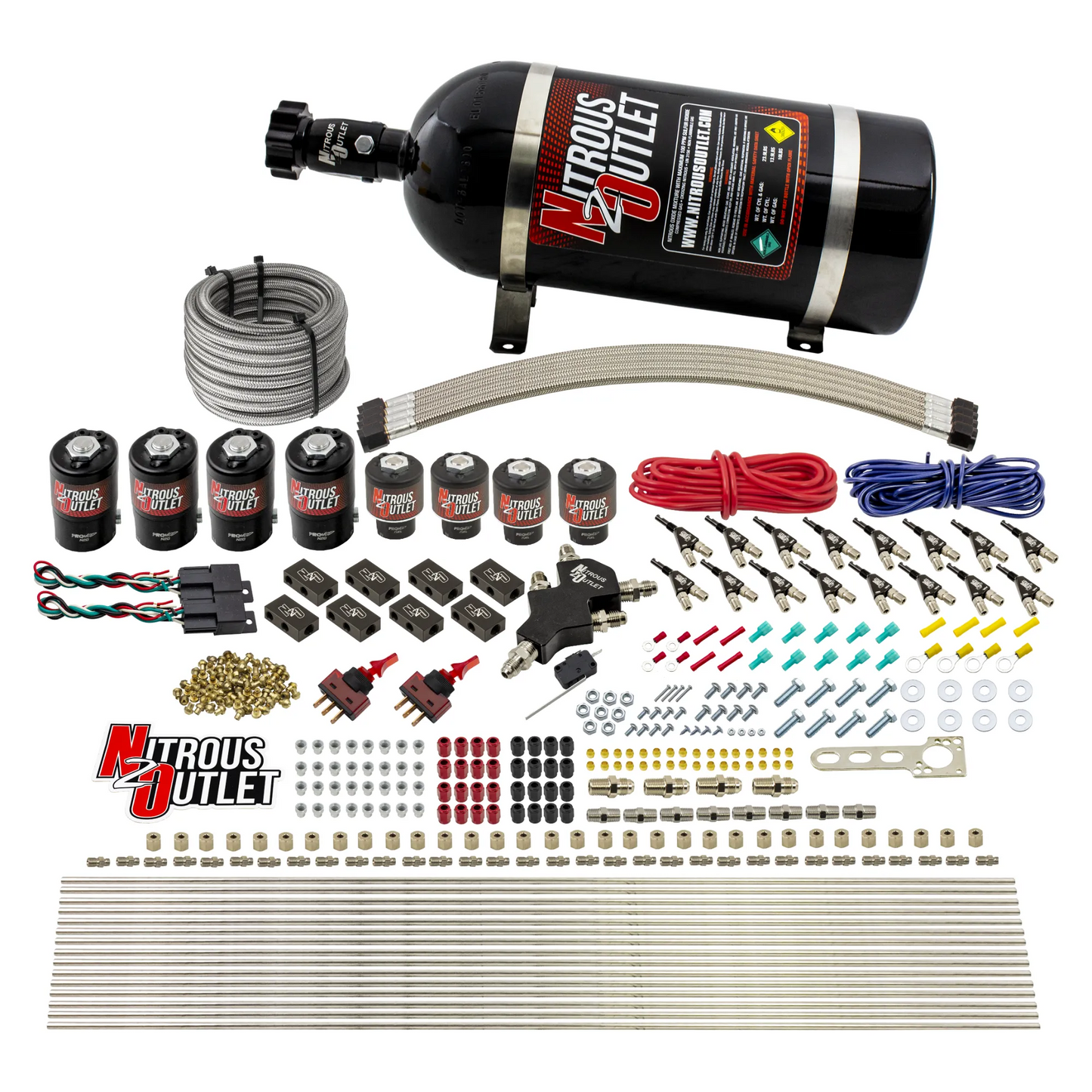8 Cylinder Dual Stage Direct Port Nitrous System - .112 Nitrous/.177 Fuel Solenoids - Alcohol