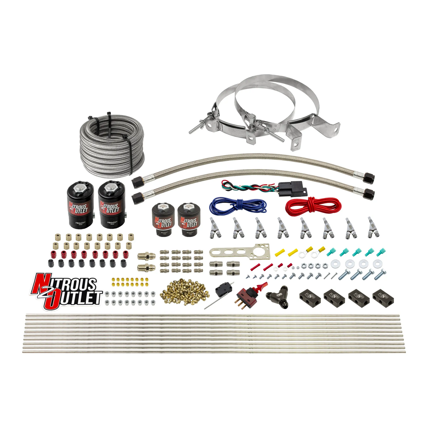 8 Cylinder Single Stage Direct Port Nitrous System - .112 Nitrous/.177 Fuel Solenoids - Alcohol - Straight Blow Through Nozzles