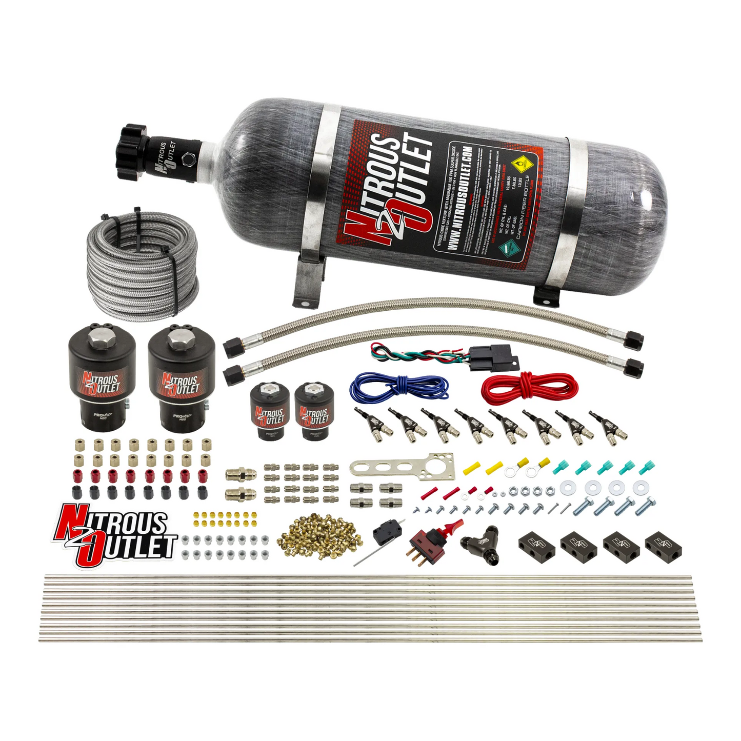 8 Cylinder Single Stage Direct Port Nitrous System - .178 Nitrous/.177 Fuel Solenoids - Alcohol