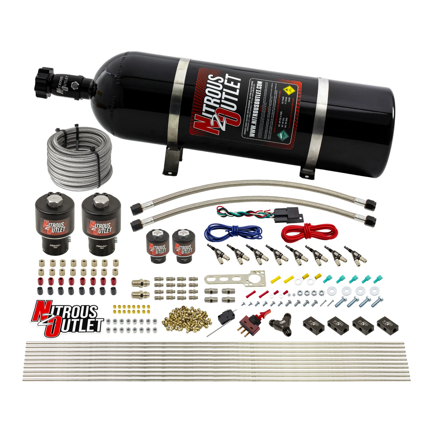 8 Cylinder Single Stage Direct Port Nitrous System - .178 Nitrous/.177 Fuel Solenoids - Alcohol