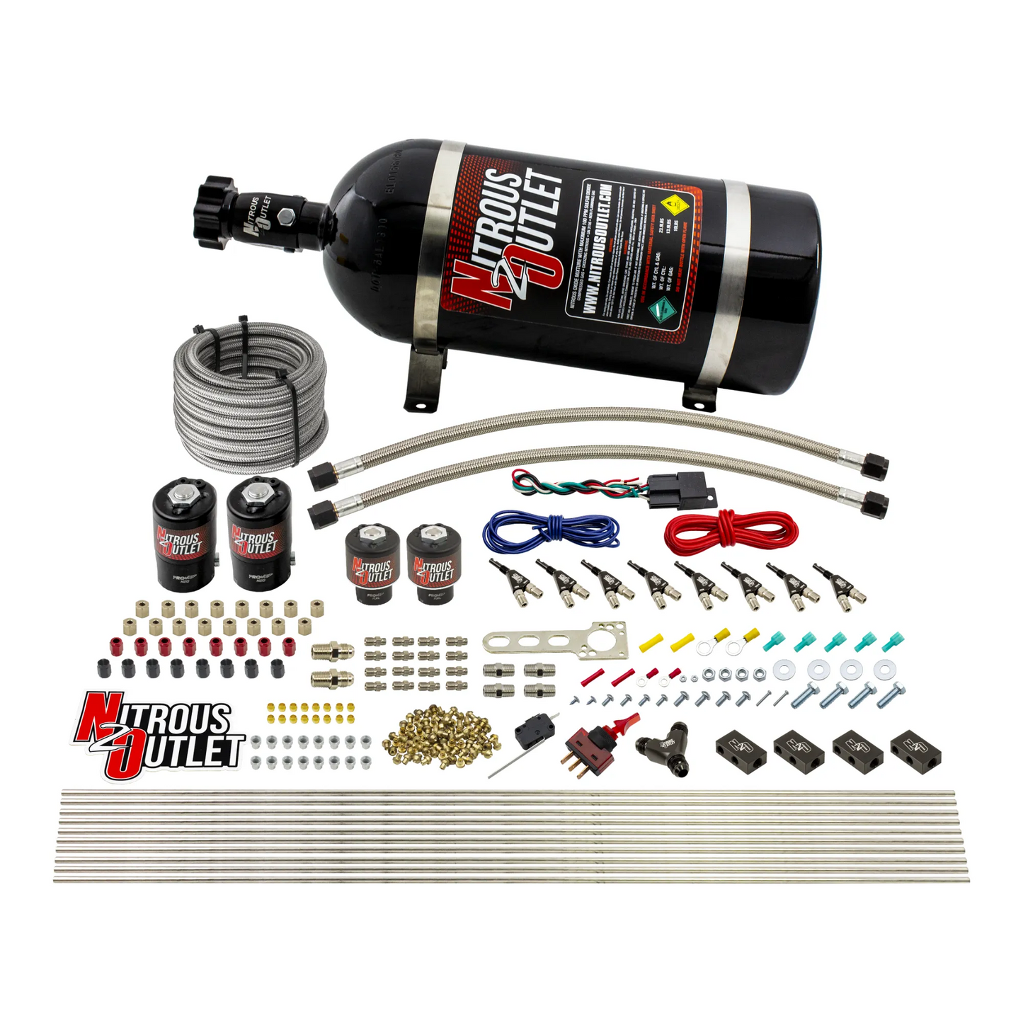 8 Cylinder Single Stage Direct Port Nitrous System - .122 Nitrous/.177 Fuel Solenoids - E85