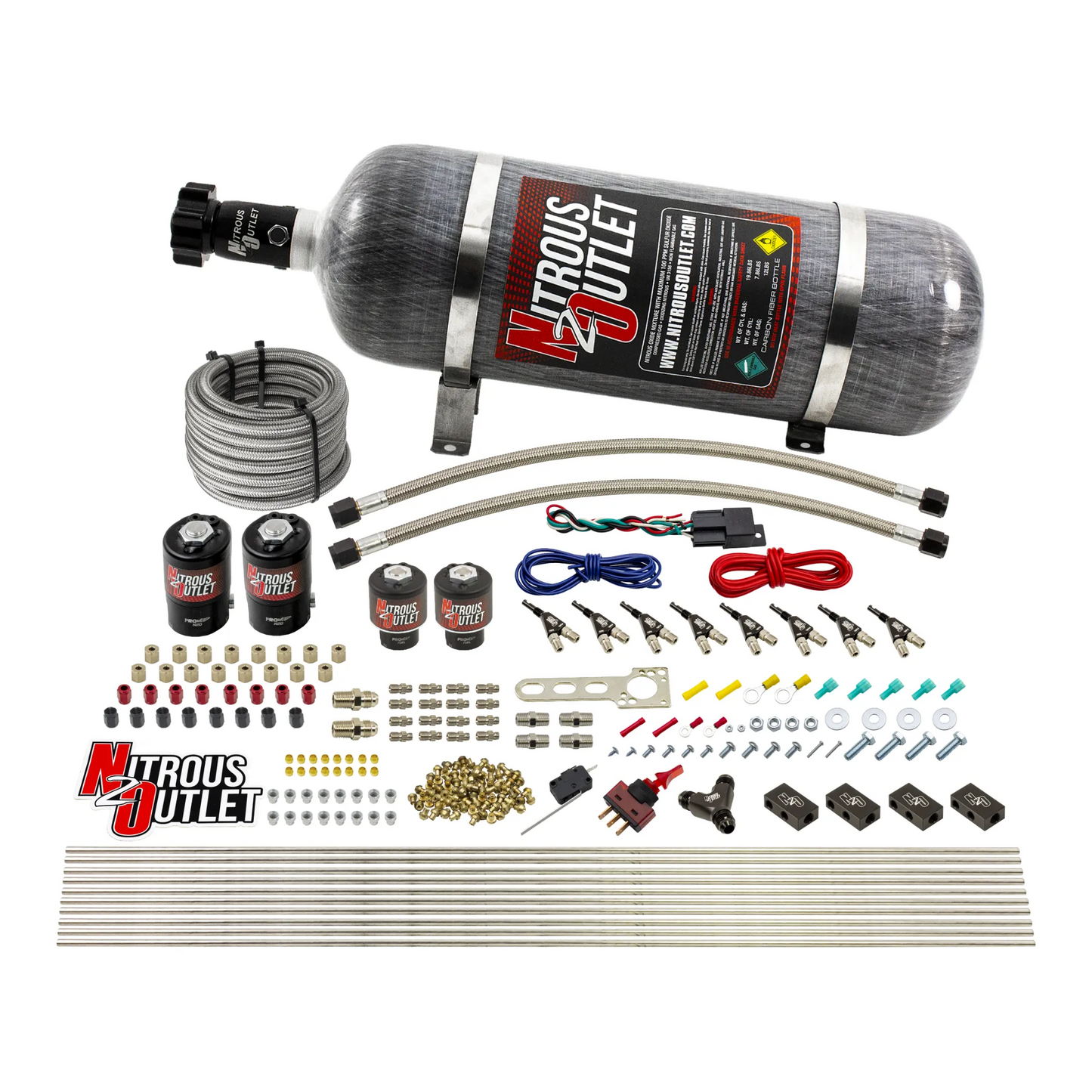 8 Cylinder Single Stage Direct Port Nitrous System - .122 Nitrous/.177 Fuel Solenoids - E85