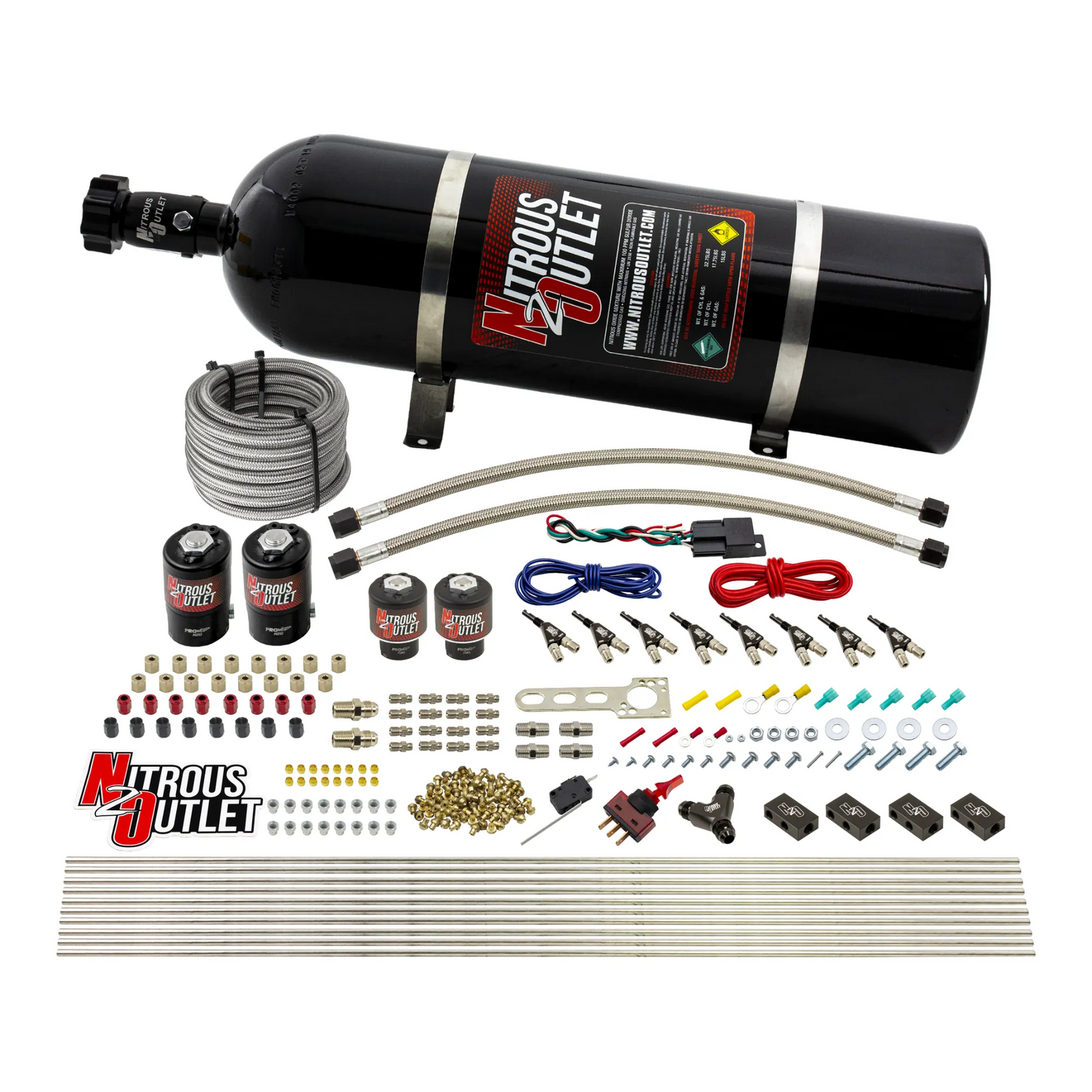 8 Cylinder Single Stage Direct Port Nitrous System - .122 Nitrous/.177 Fuel Solenoids - E85