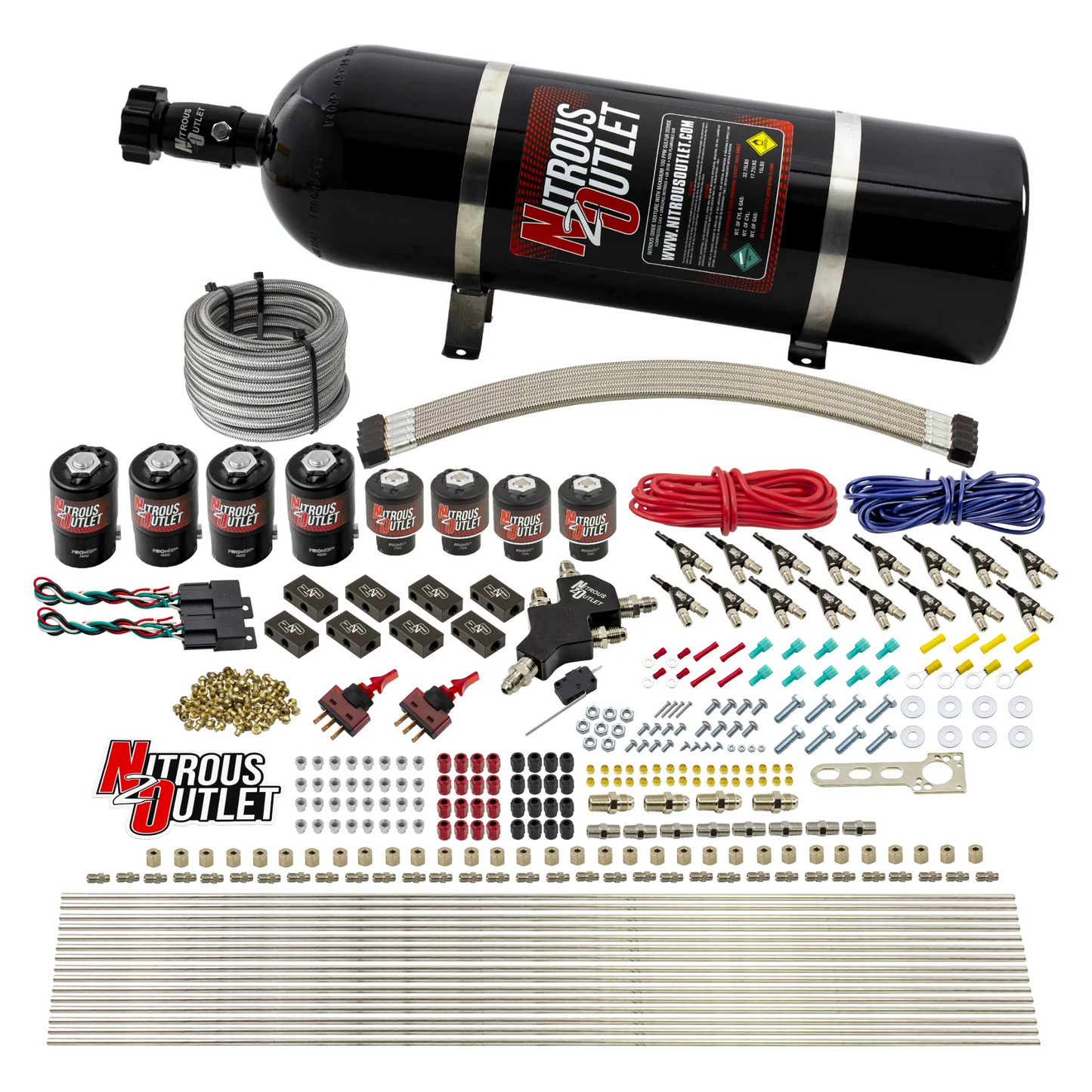 8 Cylinder Dual Stage Direct Port Nitrous System - .112 Nitrous/.177 Fuel Solenoids - E85