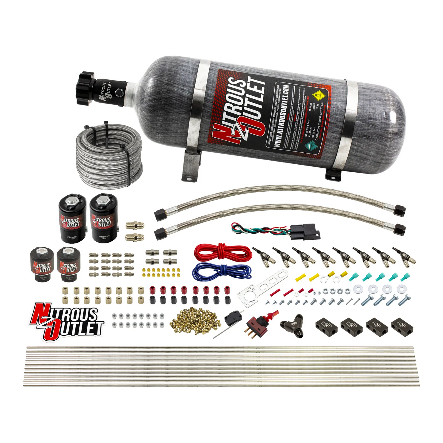 8 Cylinder Single Stage Direct Port Nitrous System - .122 Nitrous/.177 Fuel Solenoids - E85