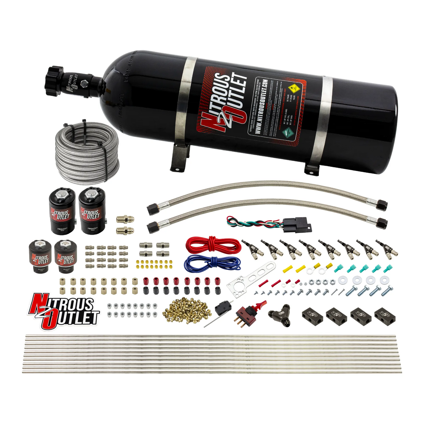 8 Cylinder Single Stage Direct Port Nitrous System - .122 Nitrous/.177 Fuel Solenoids - E85