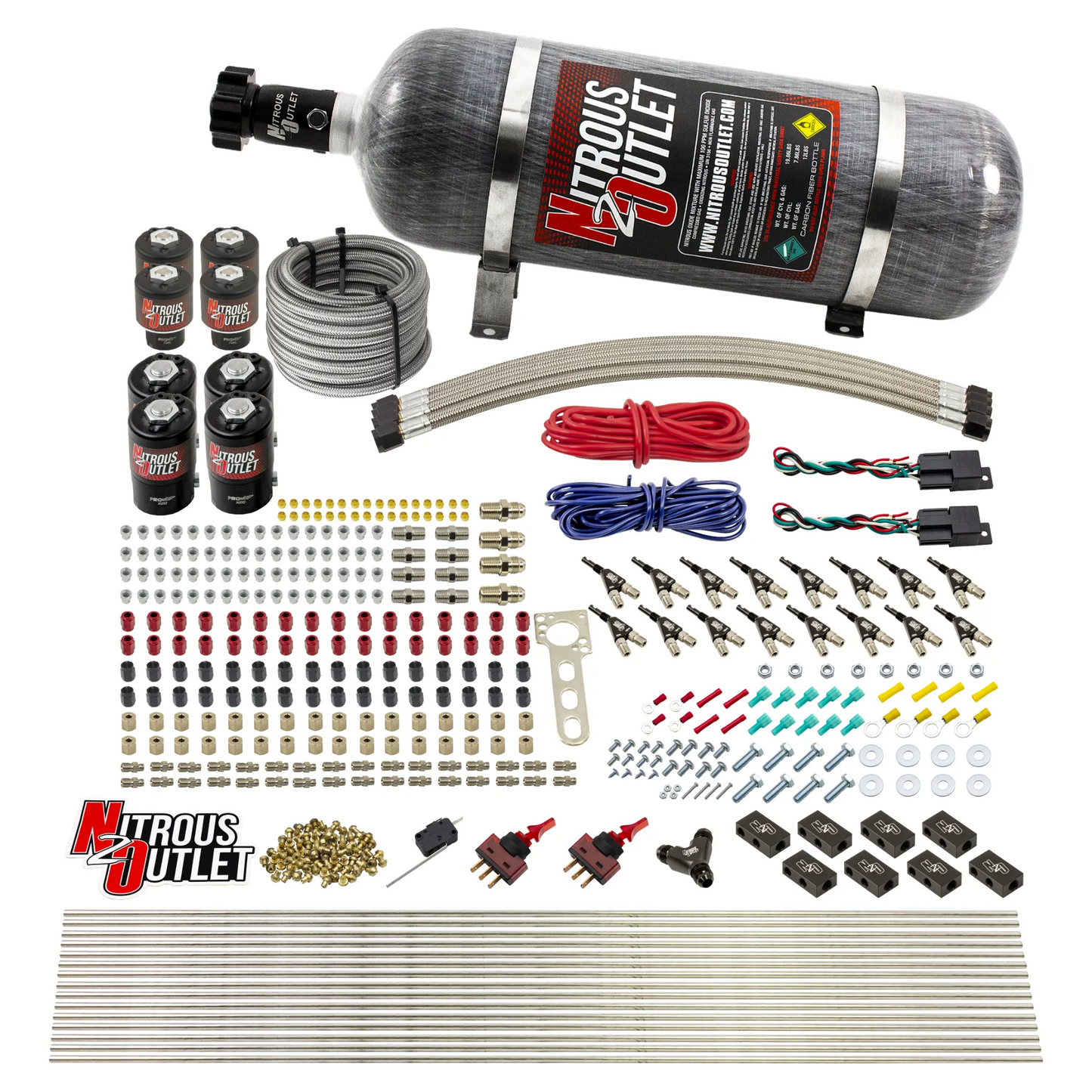 8 Cylinder Dual Stage Direct Port Nitrous System - .122 Nitrous/.177 Fuel Solenoids - E85