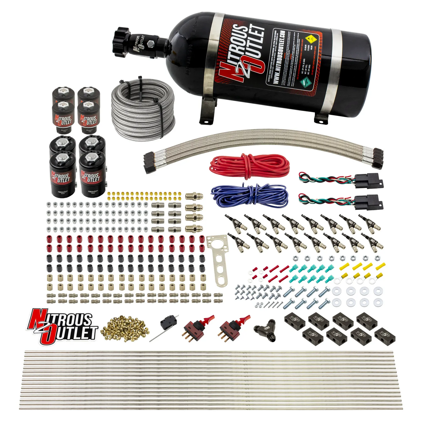 8 Cylinder Dual Stage Direct Port Nitrous System - .112 Nitrous/.177 Fuel Solenoids - E85