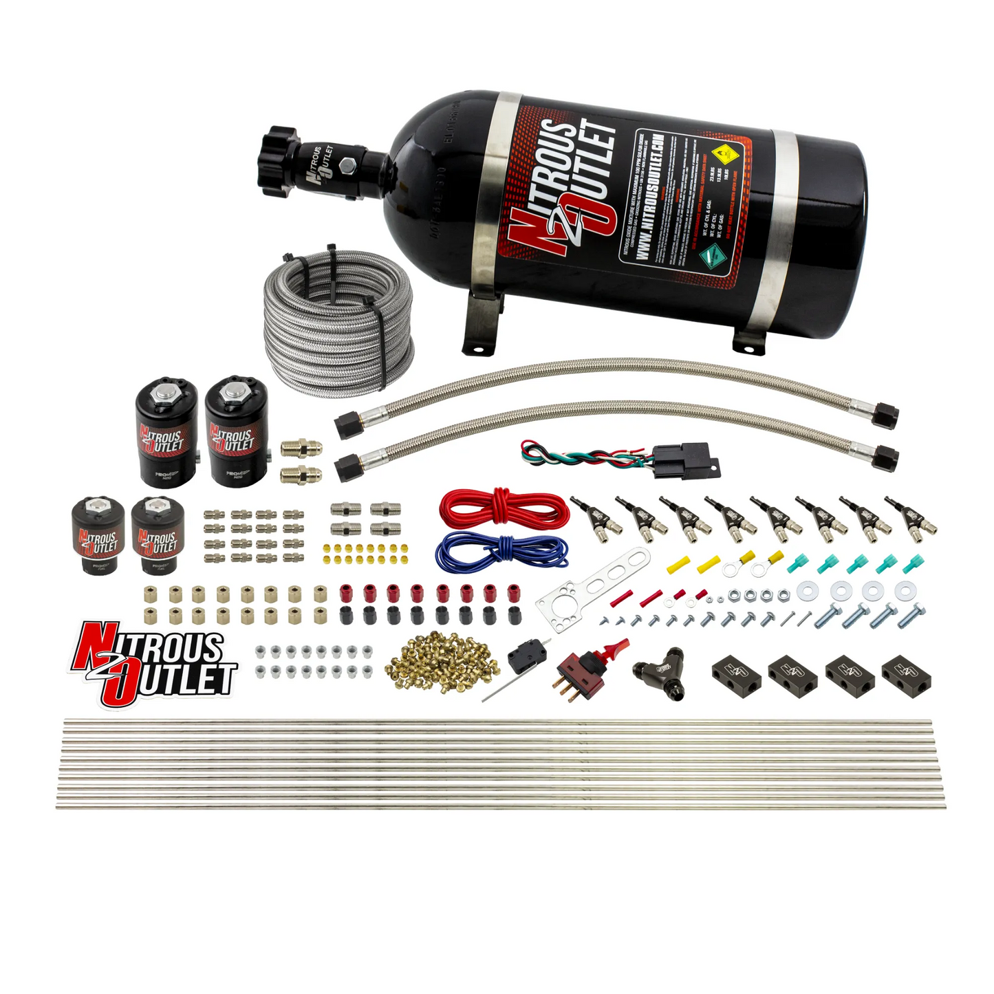 8 Cylinder Single Stage Direct Port Nitrous System - .122 Nitrous/.177 Fuel Solenoids