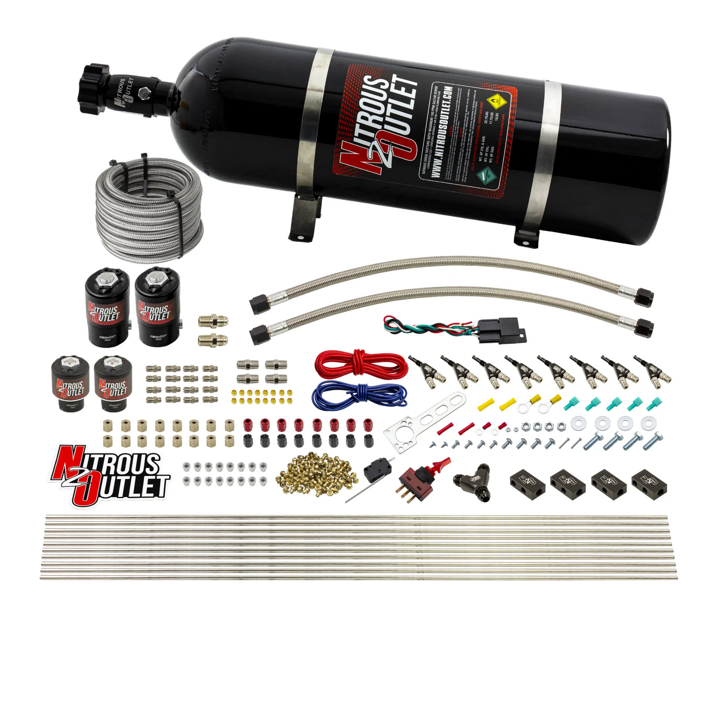 8 Cylinder Single Stage Direct Port Nitrous System - .122 Nitrous/.177 Fuel Solenoids