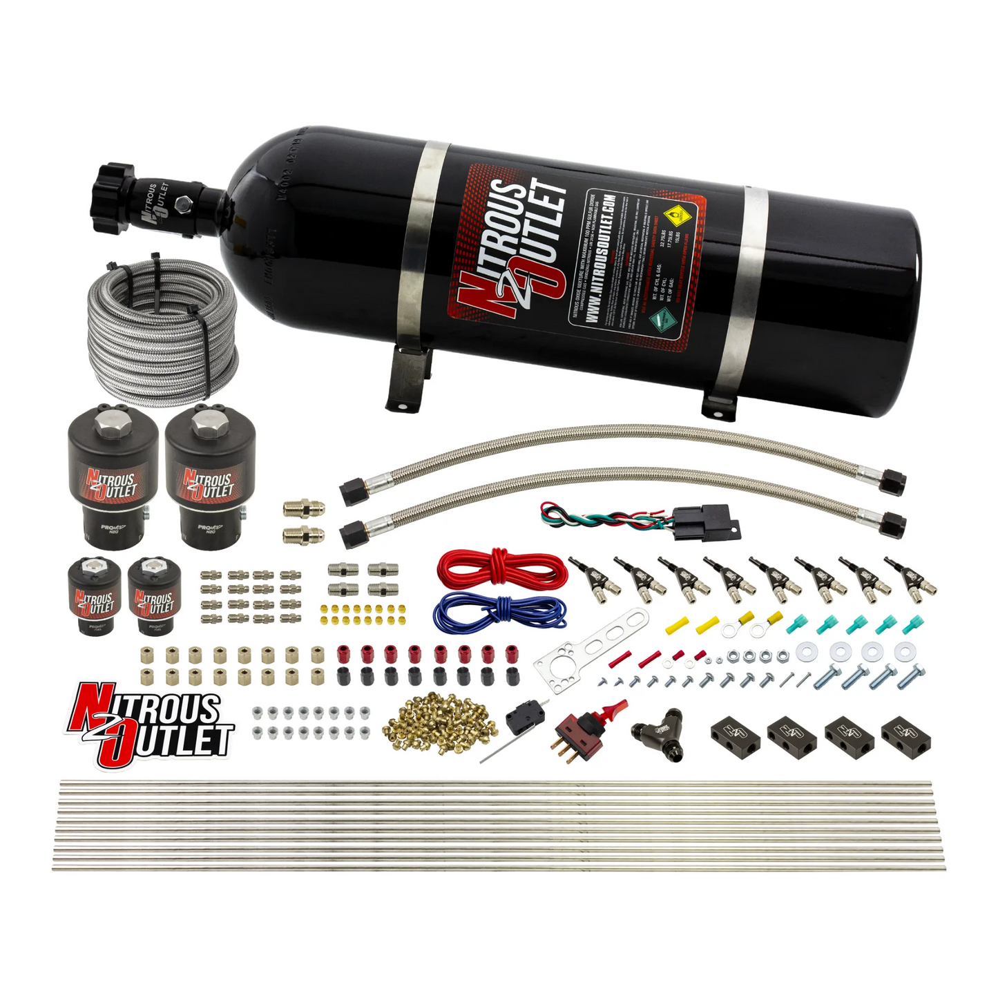 8 Cylinder Single Stage Direct Port Nitrous System - .178 Nitrous/.177 Fuel Solenoids
