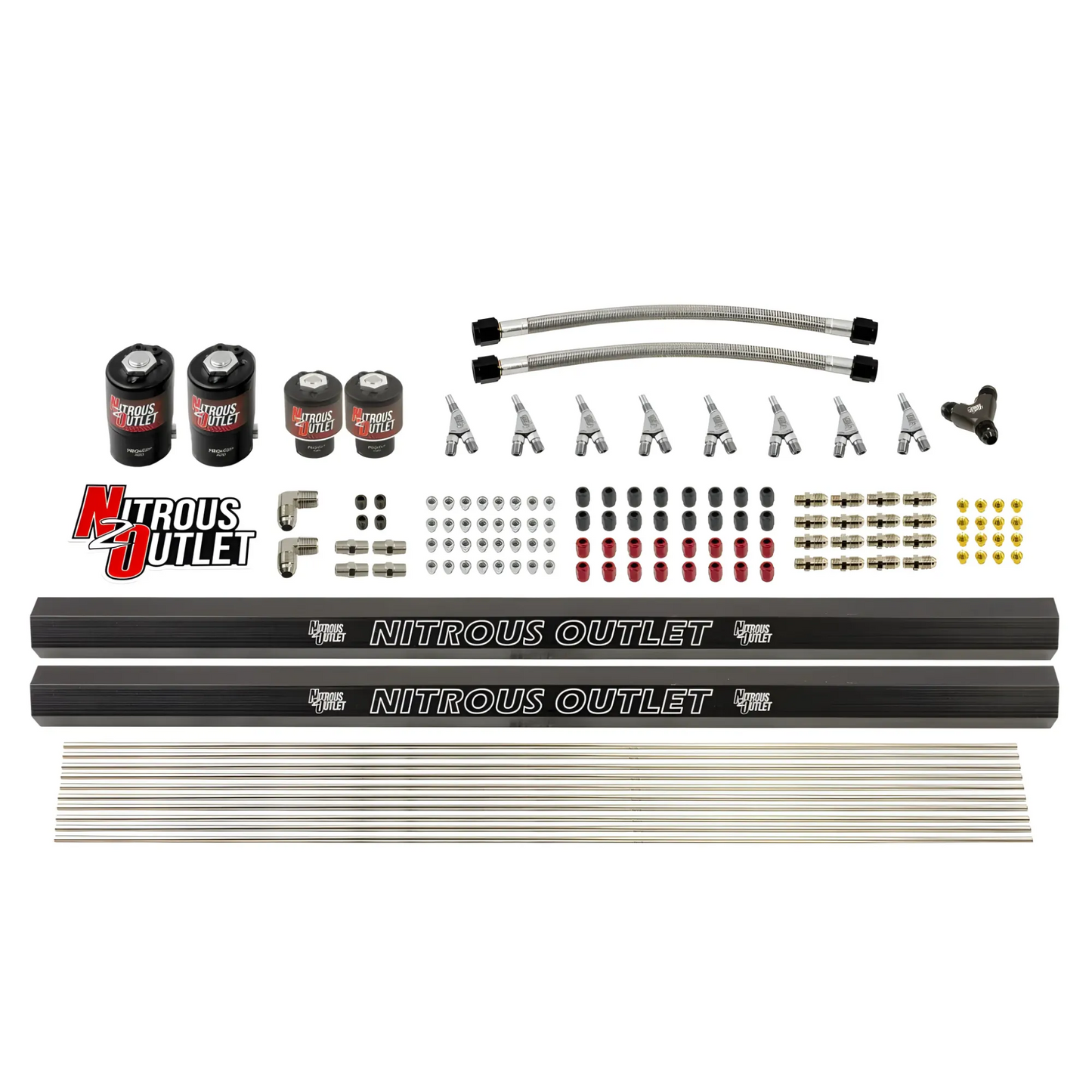 8 Cylinder 4 Solenoid Direct Port Conversion With Dual Rails - Straight Blow Through Nozzles - .122 Nitrous/.177 Fuel
