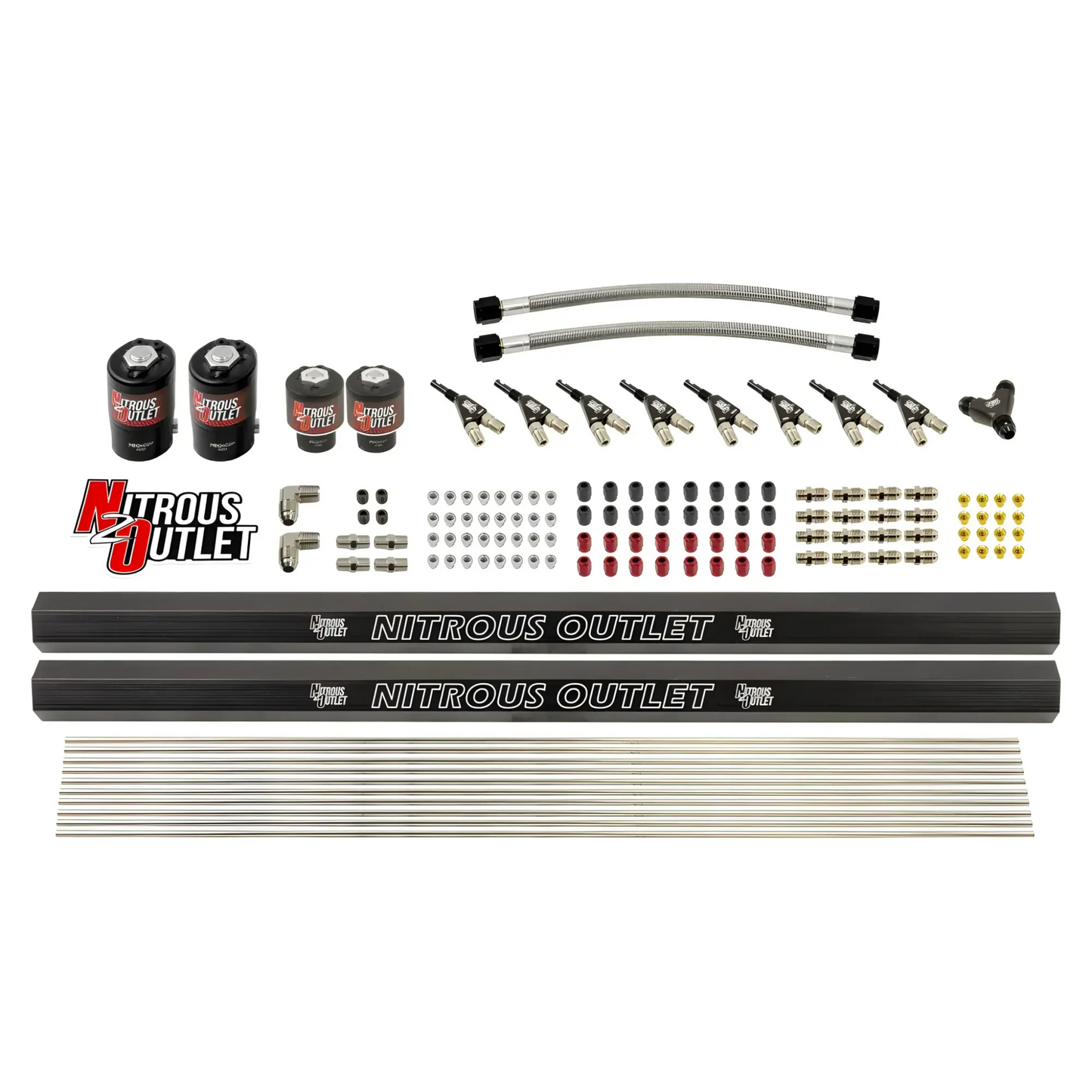 8 Cylinder 4 Solenoid Direct Port Conversion With Dual Rails - 90° Discharge Nozzles - .122 Nitrous/.177 Fuel