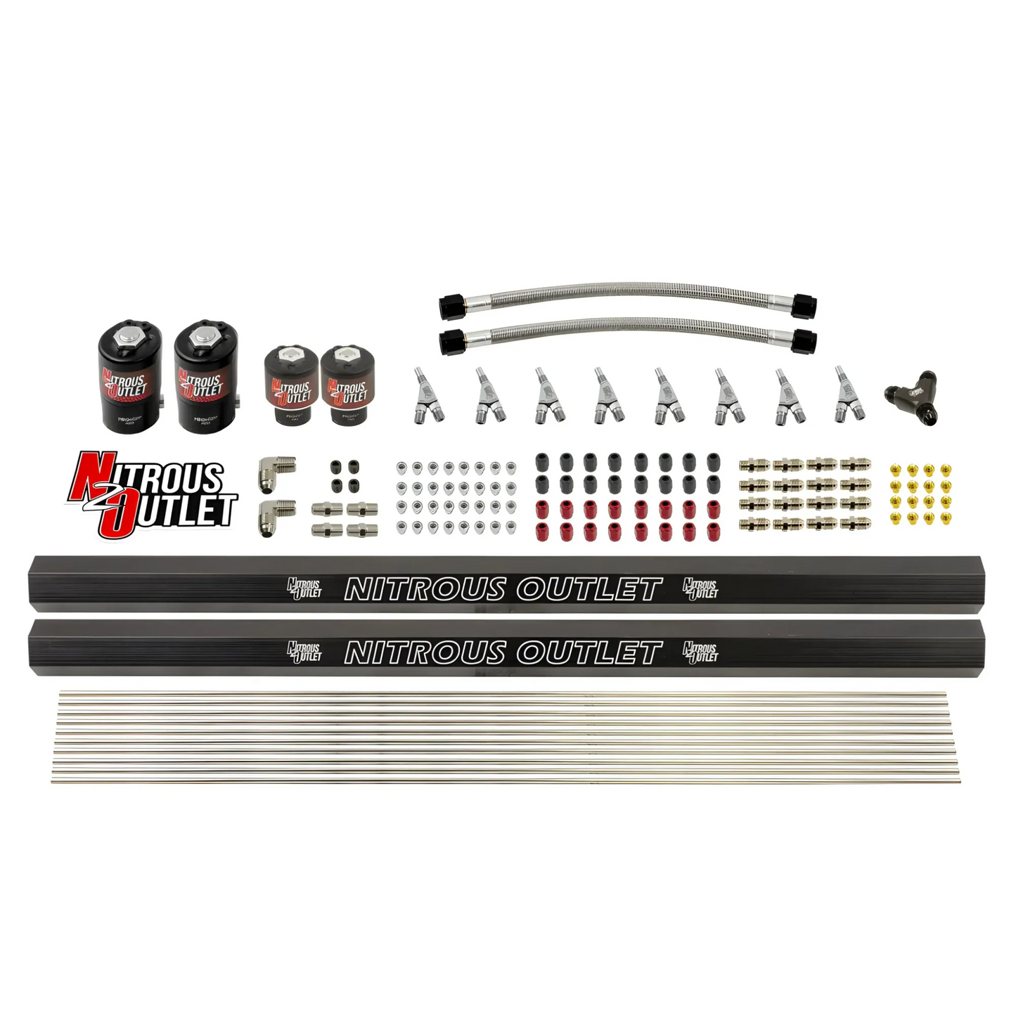 8 Cylinder 4 Solenoid Direct Port Conversion With Dual Rails - Straight Blow Through Nozzles - .112 Nitrous/.177 Fuel