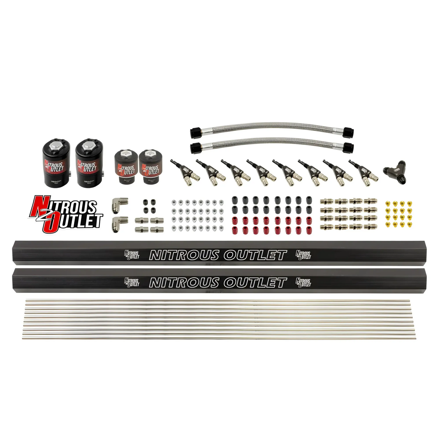 8 Cylinder 4 Solenoid Direct Port Conversion With Dual Rails - 90° Discharge Nozzles - .112 Nitrous/.177 Fuel