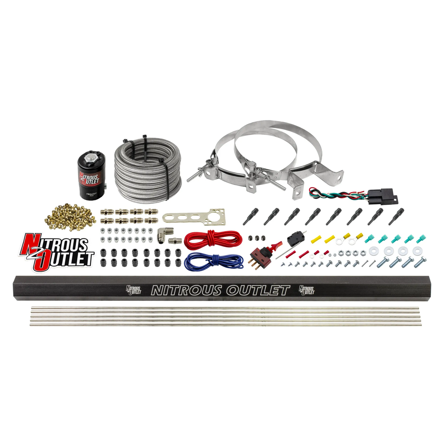 8 Cylinder 1 Solenoid Dry Direct Port System With Single Rail - 90° Discharge Nozzles - .122 Nitrous