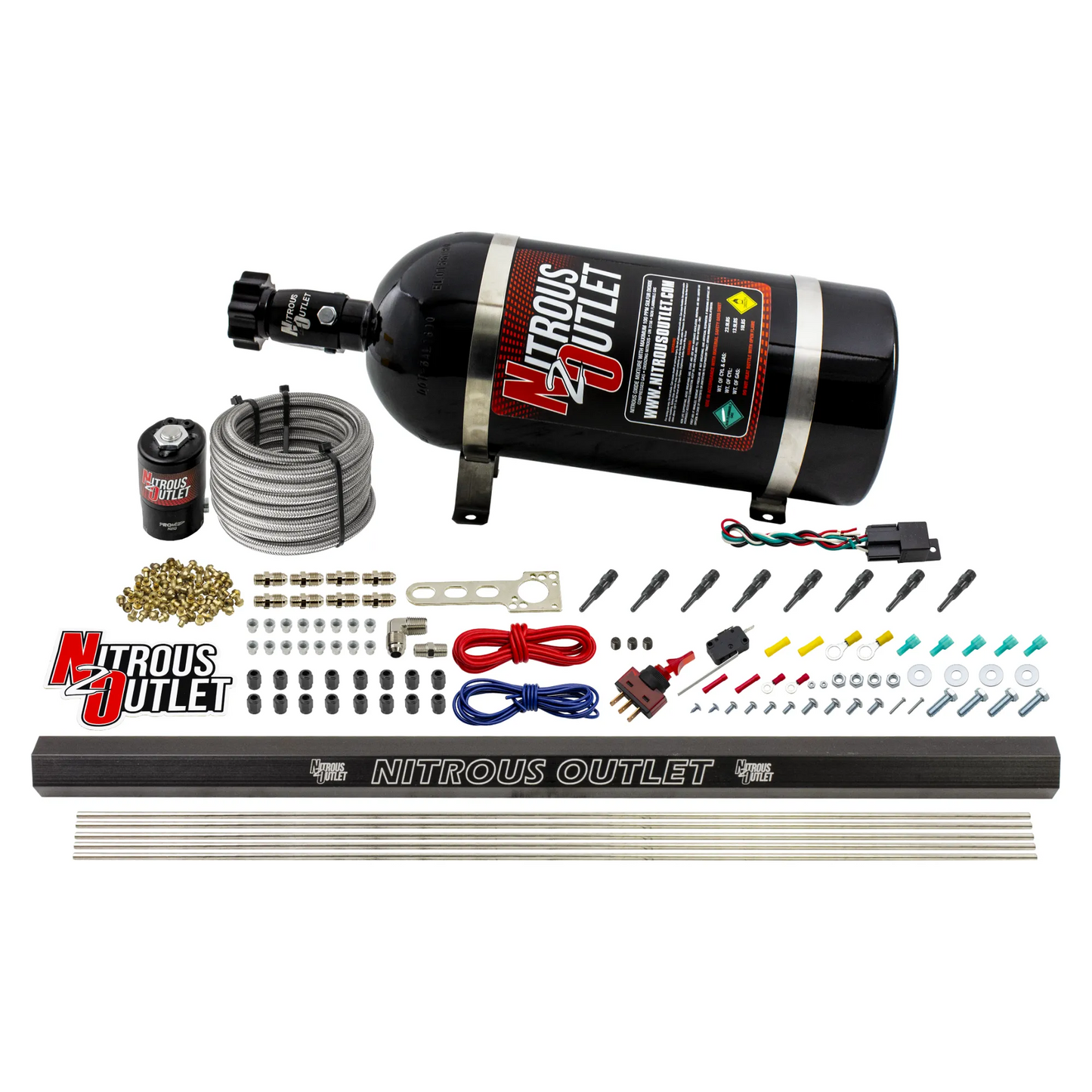 8 Cylinder 1 Solenoid Dry Direct Port System With Single Rail - 90° Discharge Nozzles - .122 Nitrous