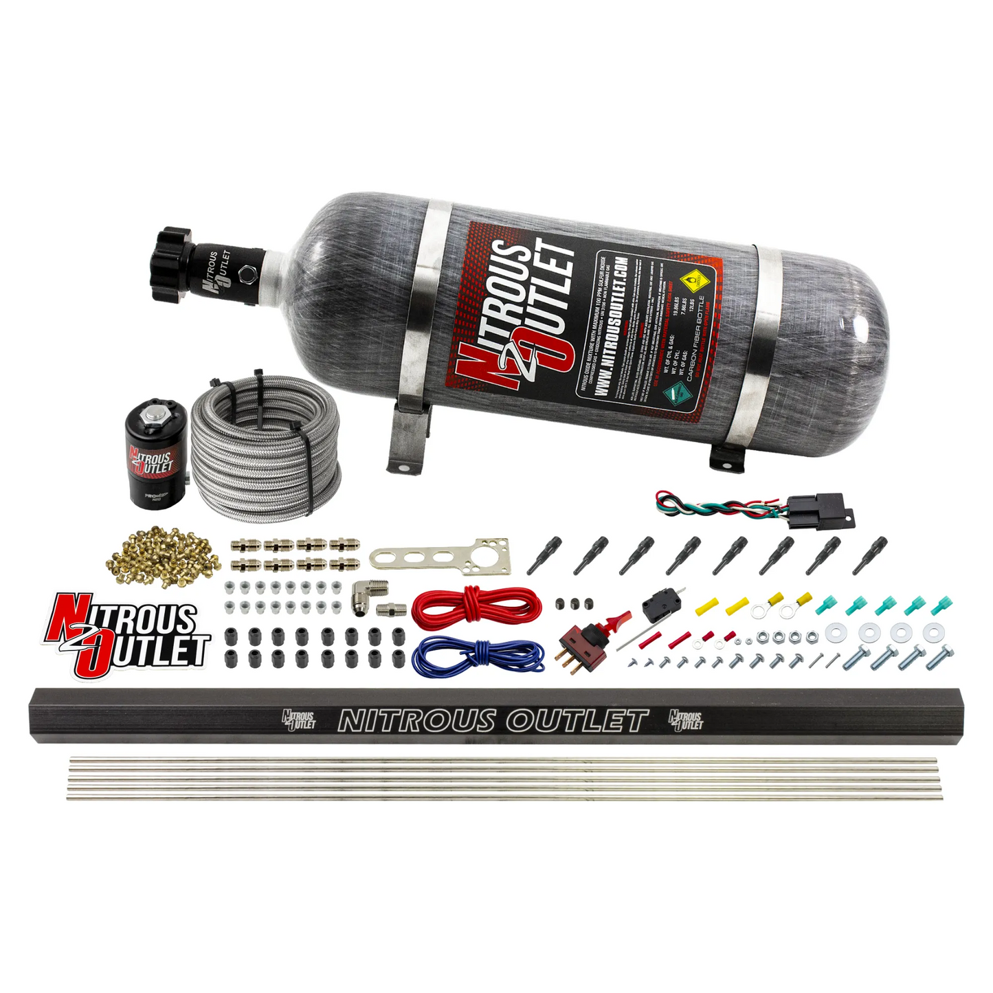 8 Cylinder 1 Solenoid Dry Direct Port System With Single Rail - 90° Discharge Nozzles - .122 Nitrous