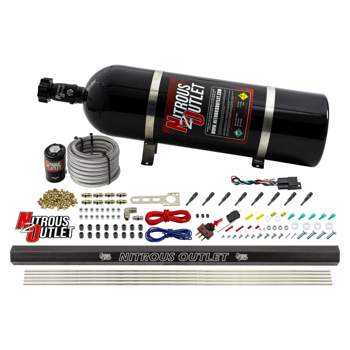 8 Cylinder 1 Solenoid Dry Direct Port System With Single Rail - 90° Discharge Nozzles - .122 Nitrous