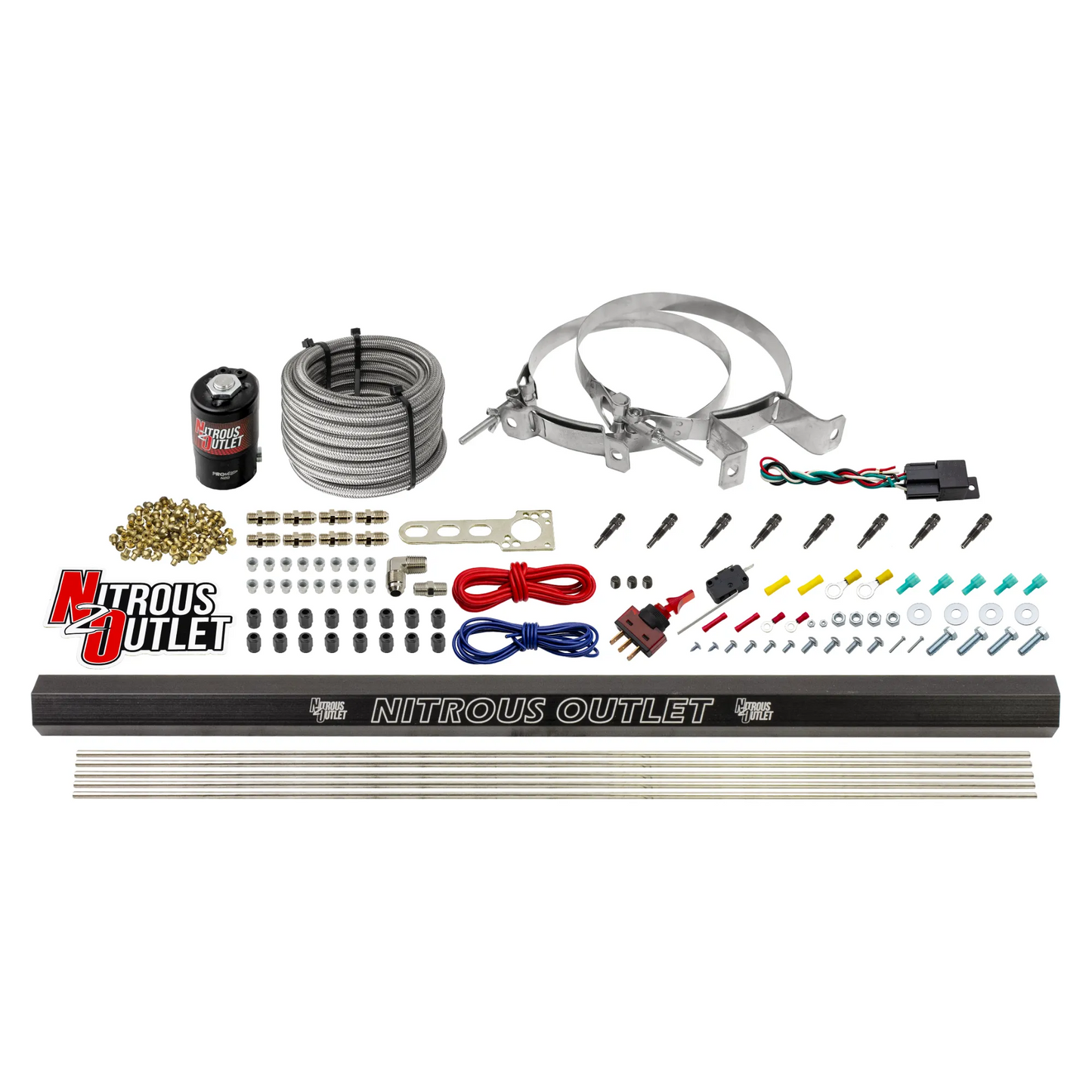8 Cylinder 1 Solenoid Dry Direct Port System With Single Rail - Straight Blow Through Nozzles - .122 Nitrous