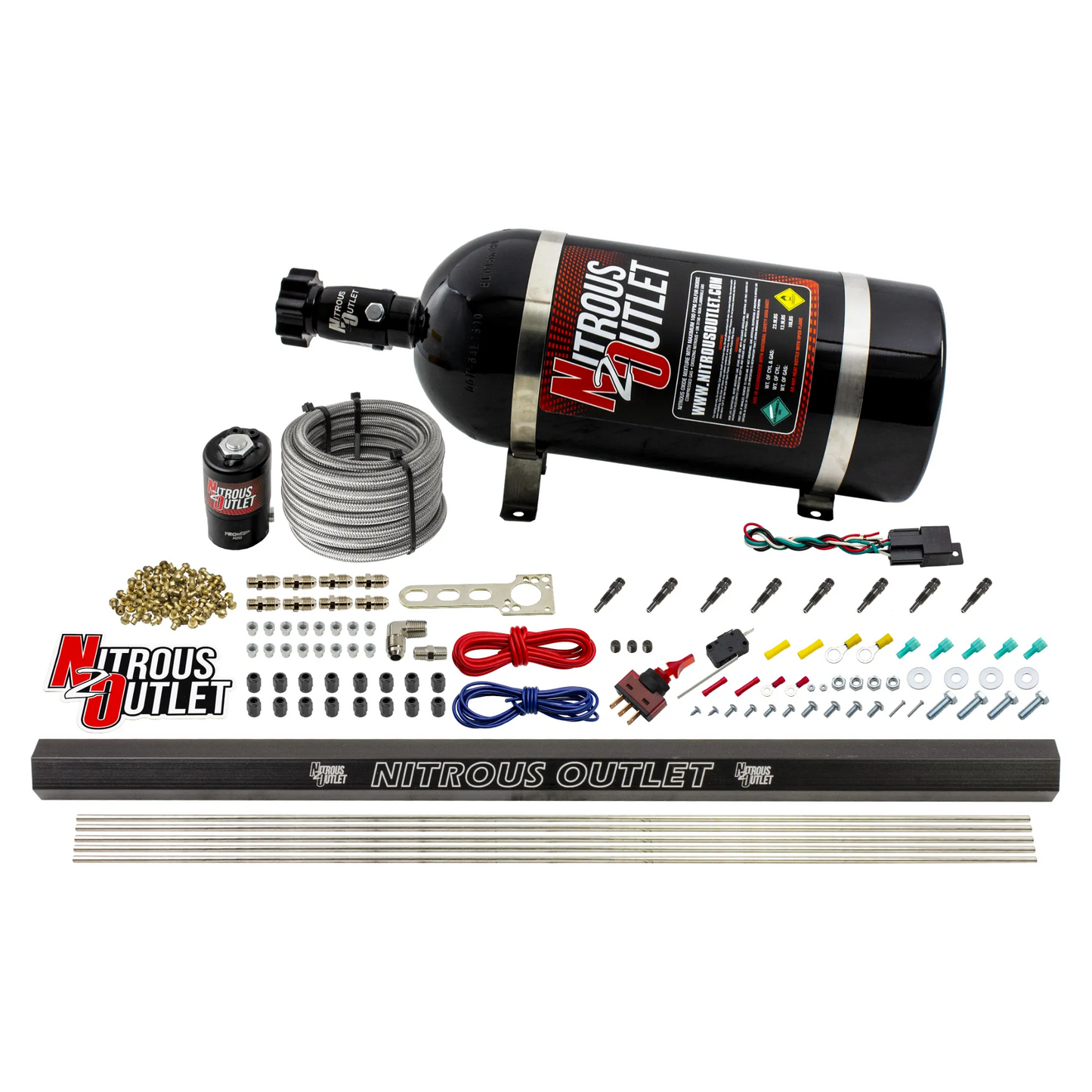 8 Cylinder 1 Solenoid Dry Direct Port System With Single Rail - Straight Blow Through Nozzles - .122 Nitrous