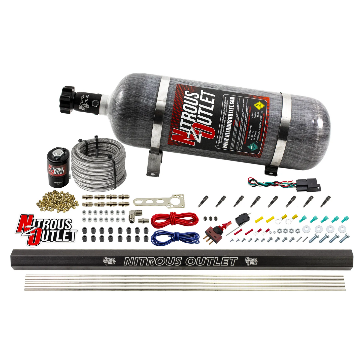 8 Cylinder 1 Solenoid Dry Direct Port System With Single Rail - Straight Blow Through Nozzles - .122 Nitrous