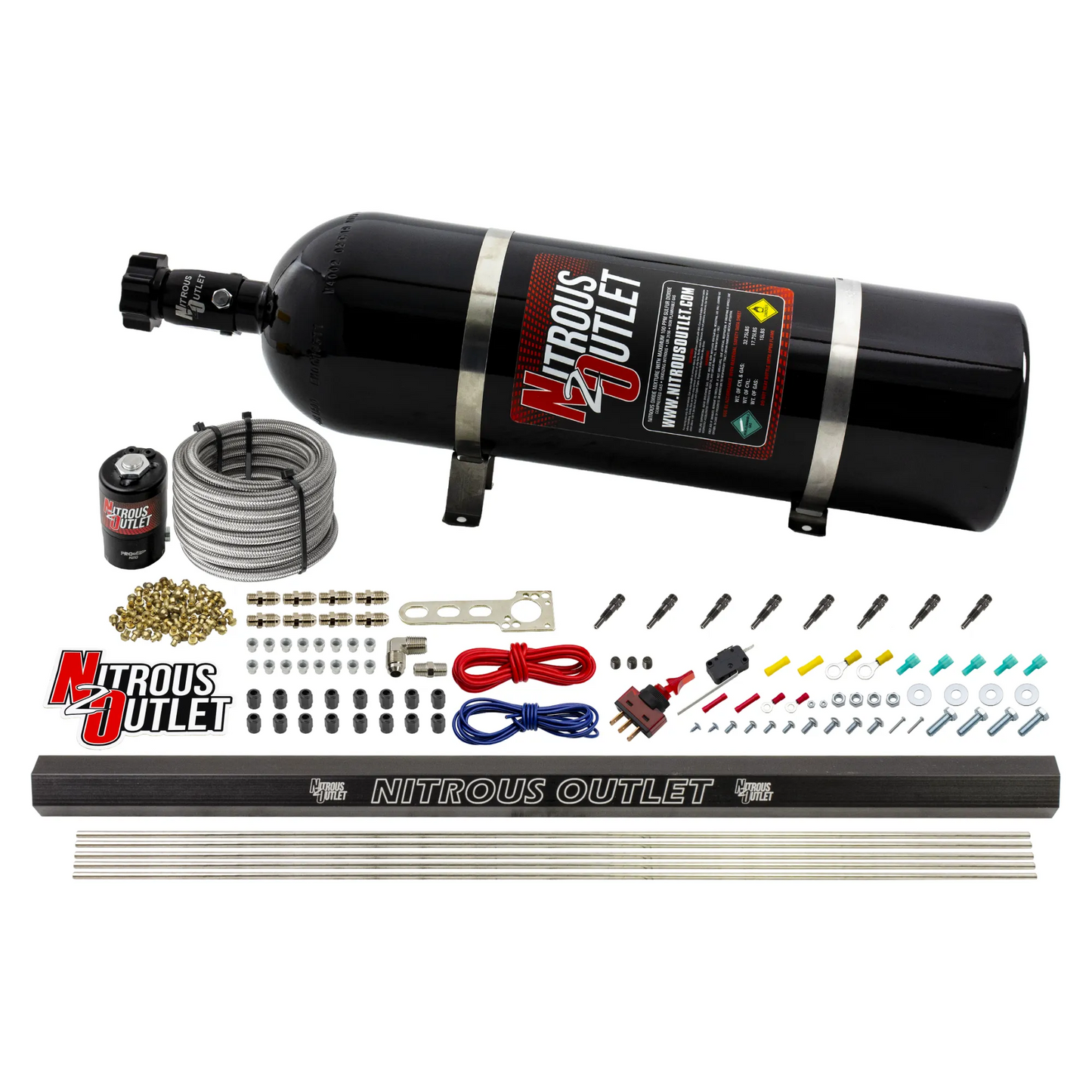 8 Cylinder 1 Solenoid Dry Direct Port System With Single Rail - Straight Blow Through Nozzles - .122 Nitrous