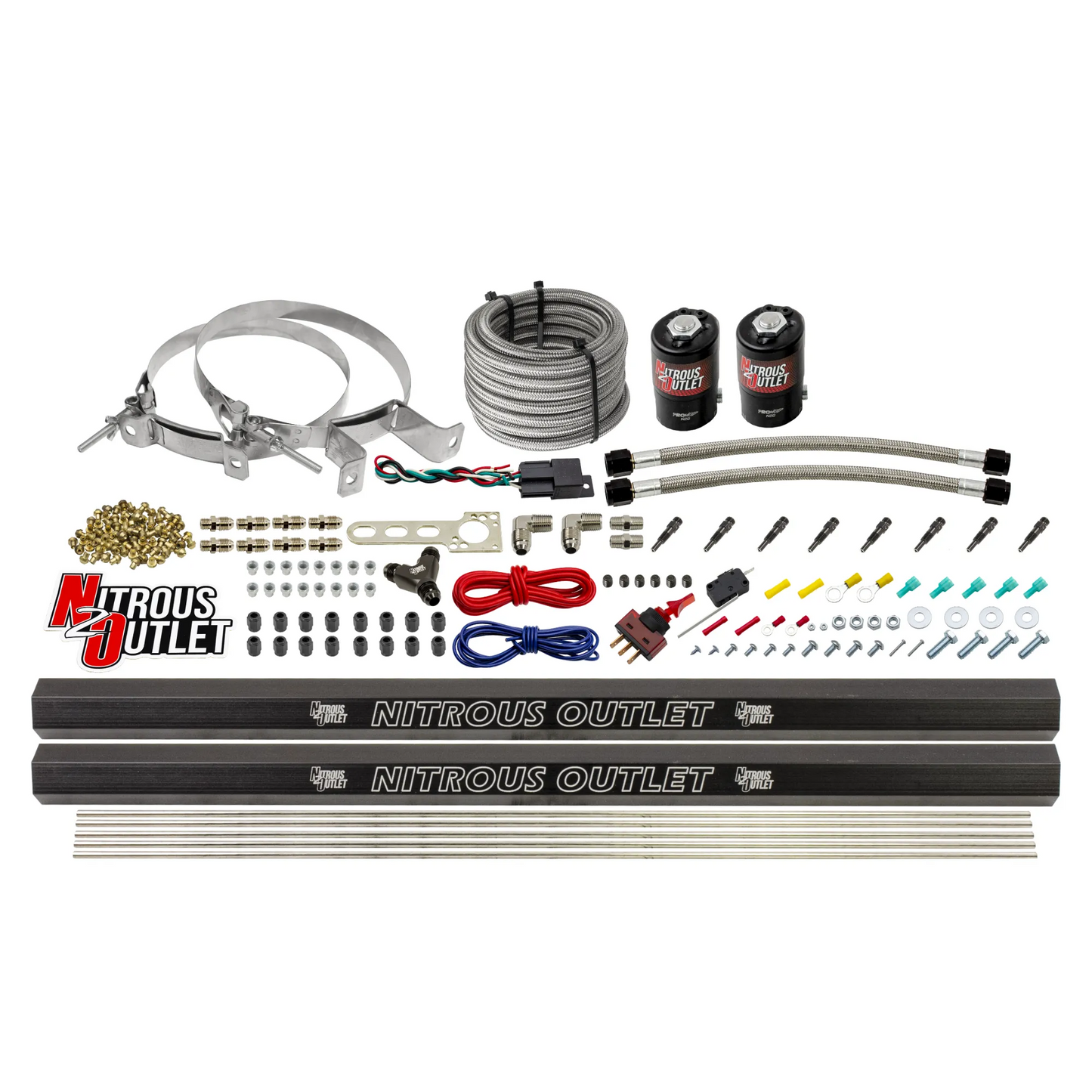 8 Cylinder 2 Solenoid Dry Direct Port System With Dual Rails - .122" Nitrous - 90° Discharge Nozzles