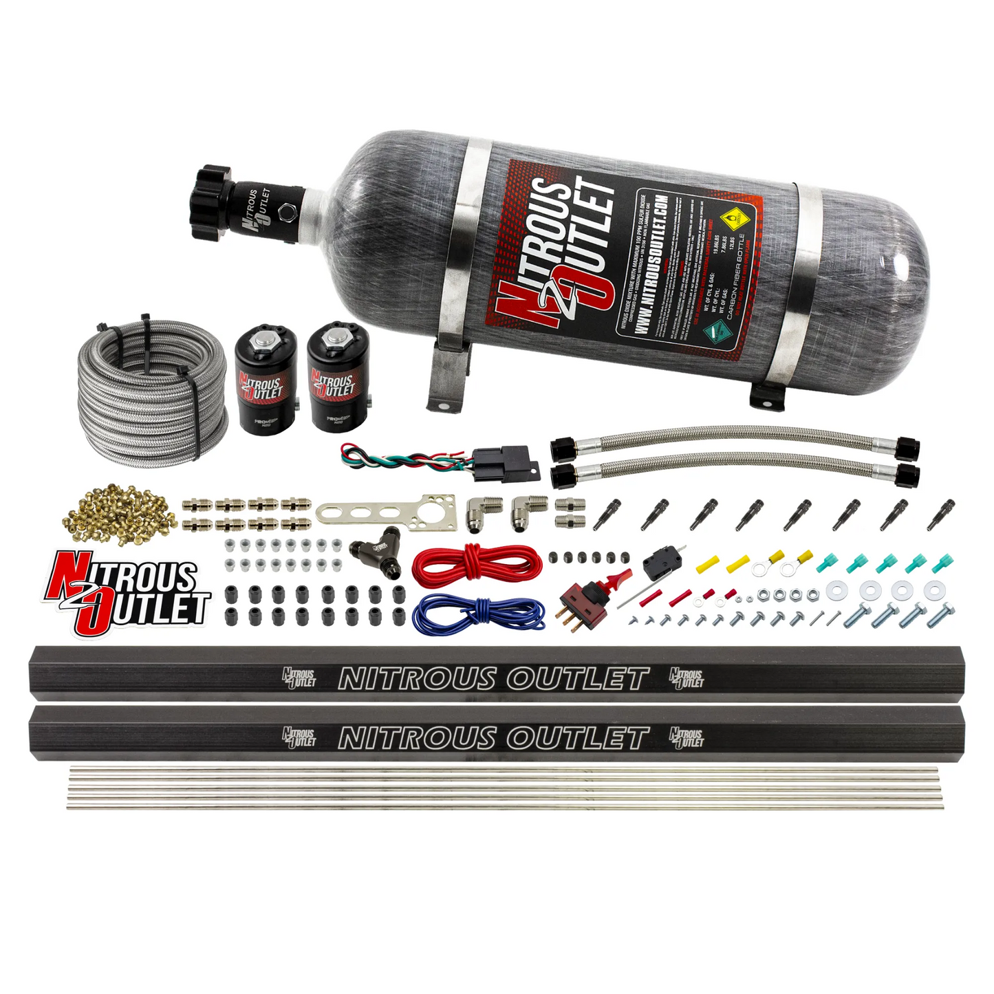 8 Cylinder 2 Solenoid Dry Direct Port System With Dual Rails - .122" Nitrous - 90° Discharge Nozzles