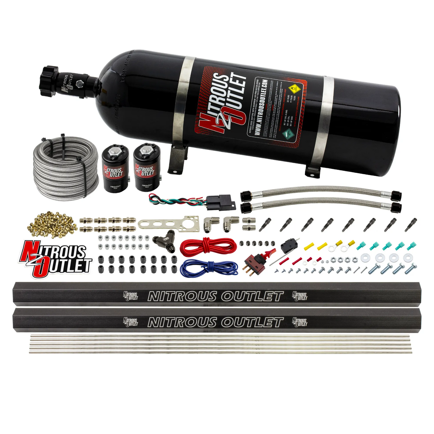 8 Cylinder 2 Solenoid Dry Direct Port System With Dual Rails - .122" Nitrous - 90° Discharge Nozzles