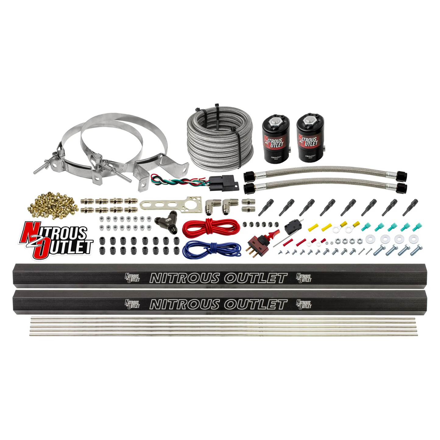 8 Cylinder 2 Solenoid Dry Direct Port System With Dual Rails - .122" Nitrous - Straight Blow Through Nozzles