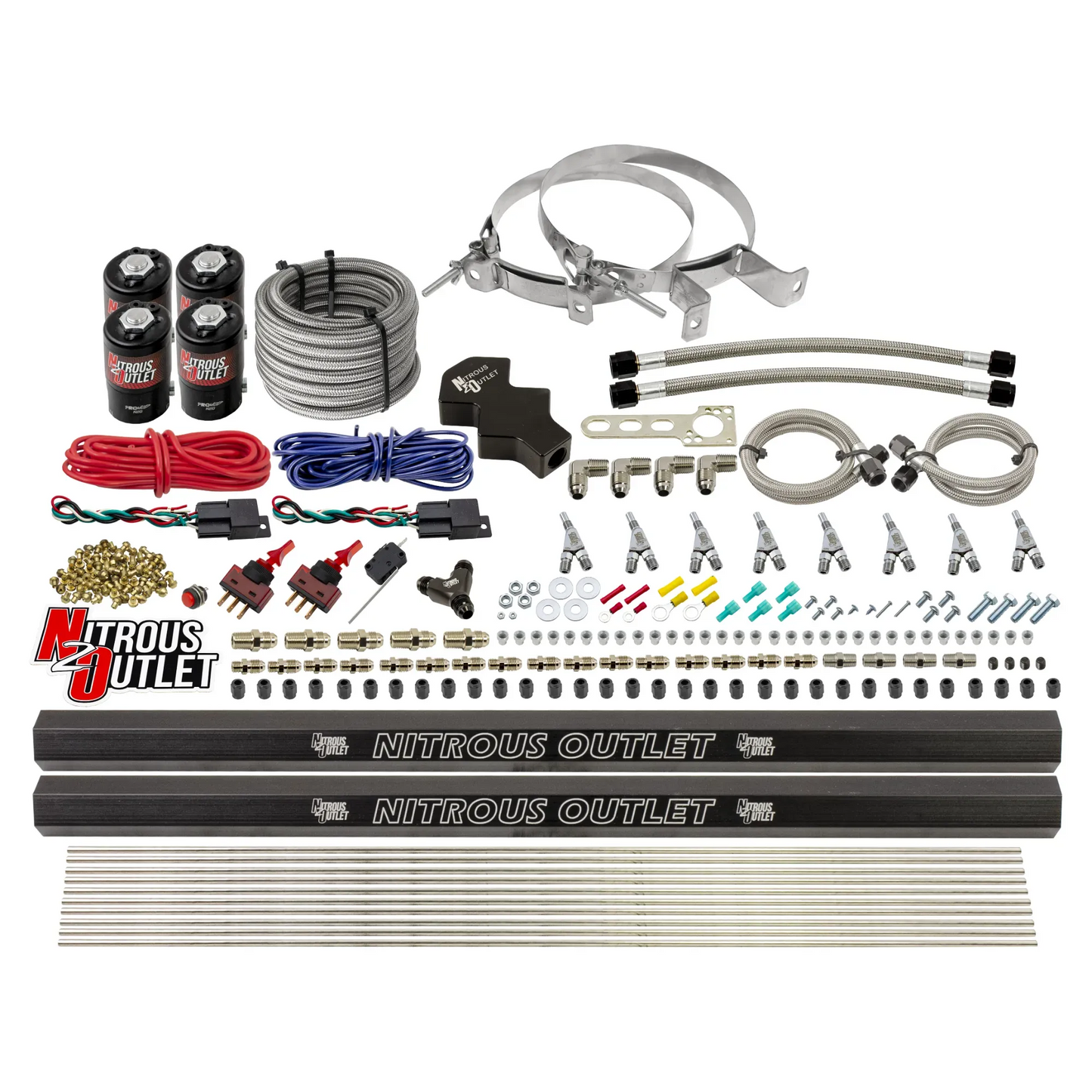 8 Cylinder 4 Solenoid Dry Dual Stage Direct Port System With Dual Rails - .112 Nitrous - Straight Blow Through Nozzles