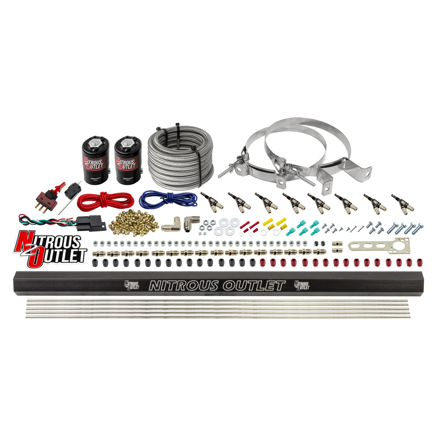 8 Cylinder 2 Solenoid Direct Port System With Single Injection Rail - Alcohol - .122 Nitrous/.310 Fuel - 90° Discharge Nozzles