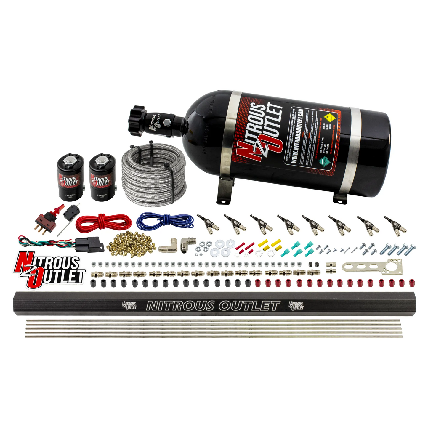 8 Cylinder 2 Solenoid Direct Port System With Single Injection Rail - Alcohol - .122 Nitrous/.310 Fuel - 90° Discharge Nozzles
