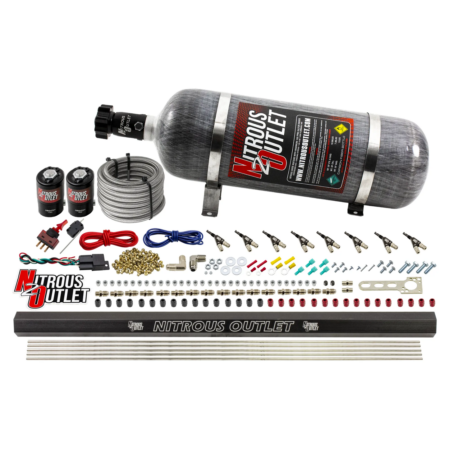 8 Cylinder 2 Solenoid Direct Port System With Single Injection Rail - Alcohol - .122 Nitrous/.310 Fuel - 90° Discharge Nozzles