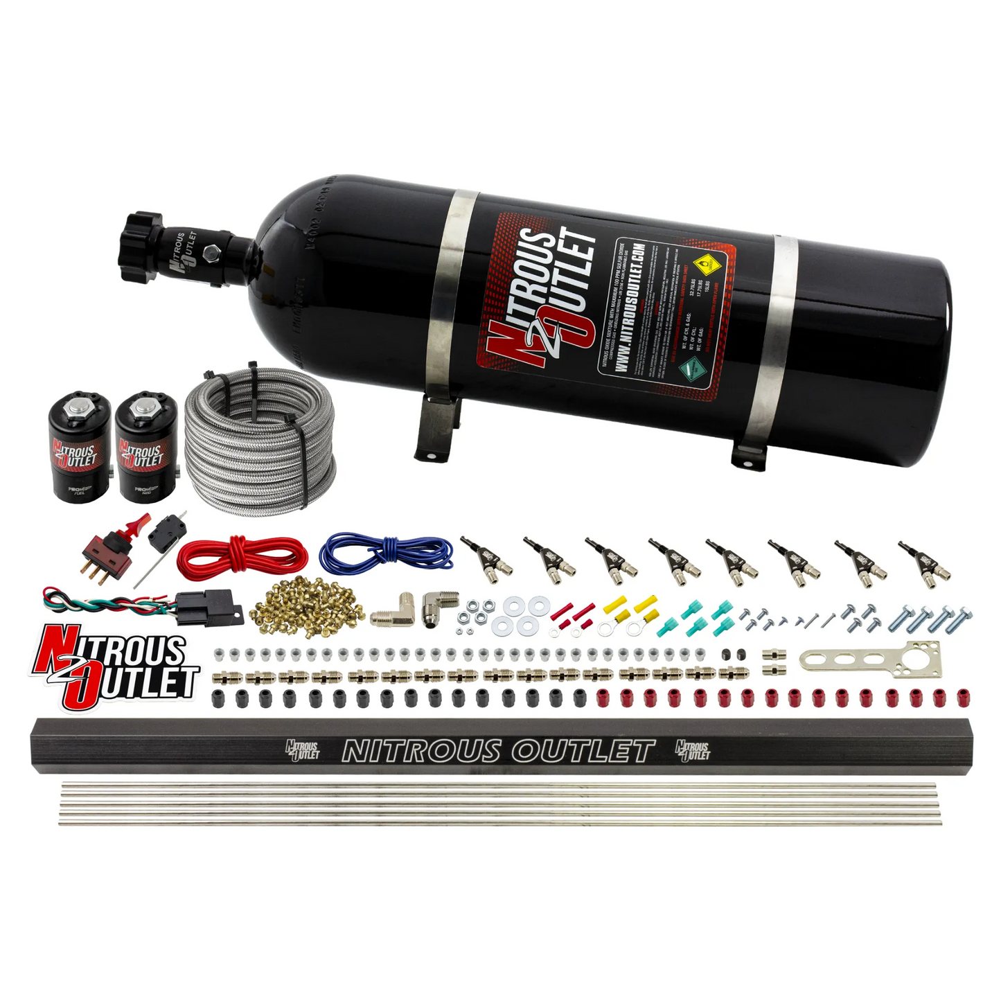 8 Cylinder 2 Solenoid Direct Port System With Single Injection Rail - Alcohol - .122 Nitrous/.310 Fuel - 90° Discharge Nozzles