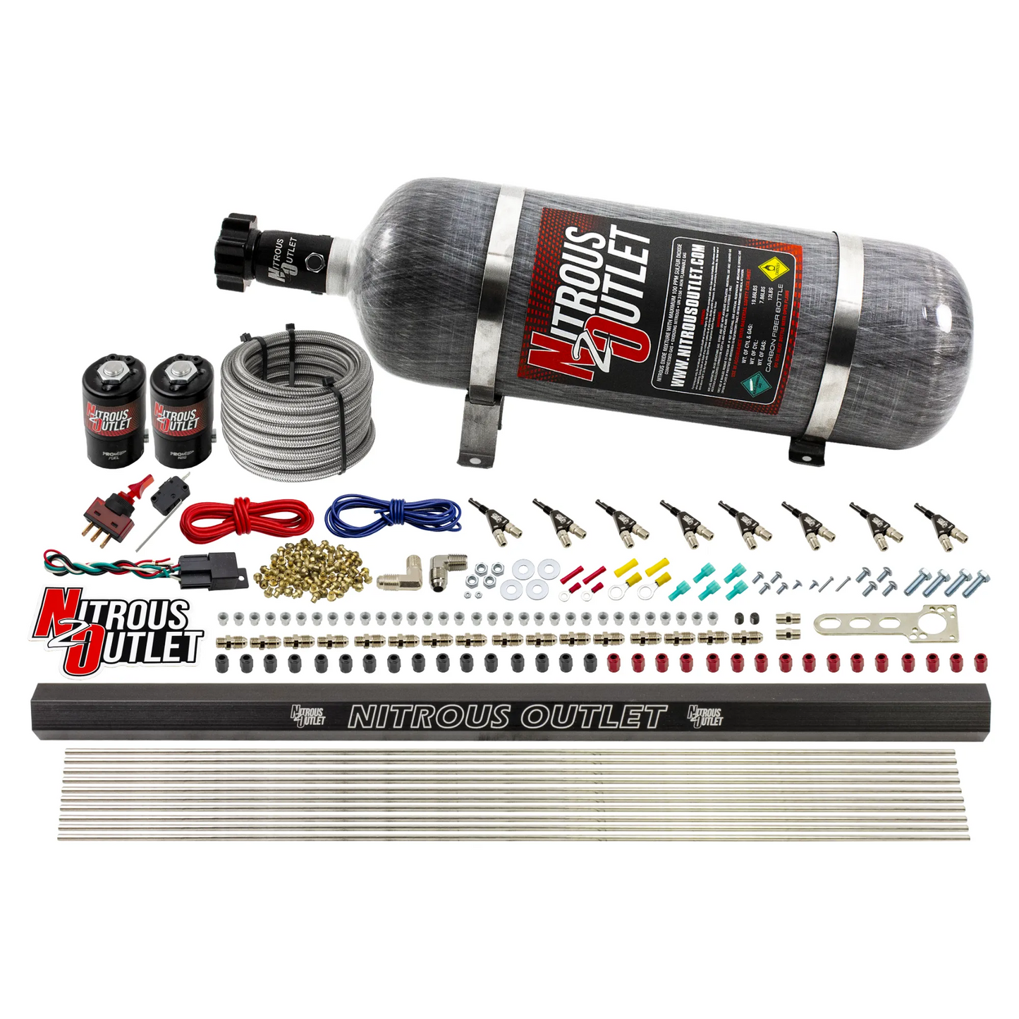 8 Cylinder 2 Solenoid Direct Port System With Single Injection Rail - Alcohol - .122 Nitrous/.310 Fuel - 90° Discharge Nozzles