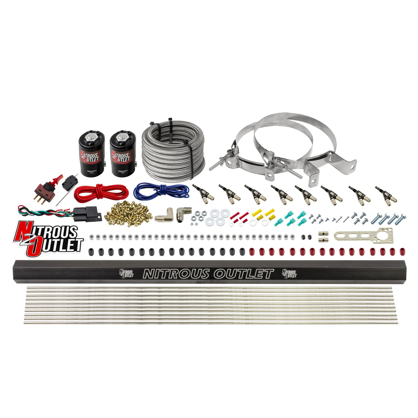 8 Cylinder 2 Solenoid Direct Port System With Single Injection Rail - .122 Nitrous/.310 Fuel - 90° Discharge Nozzles