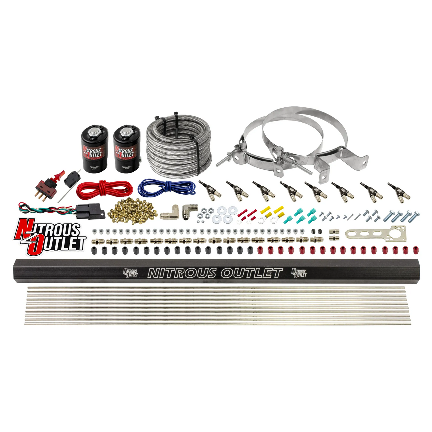 8 Cylinder Direct Port System With Single Injection Rail - .122 Nitrous/.310 Fuel - 90° Discharge Nozzles - 45-55 PSI E85