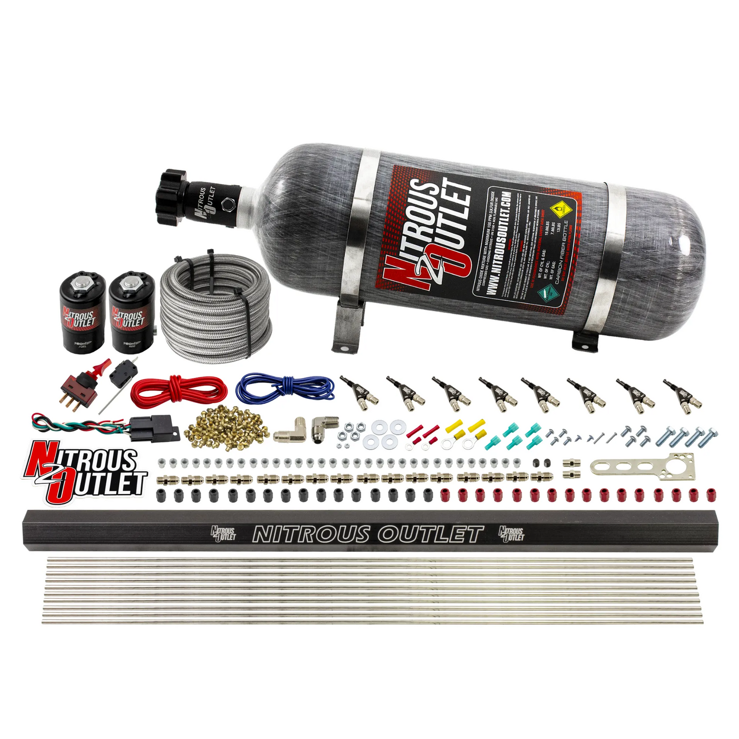 8 Cylinder Direct Port System With Single Injection Rail - .122 Nitrous/.310 Fuel - 90° Discharge Nozzles - 45-55 PSI E85