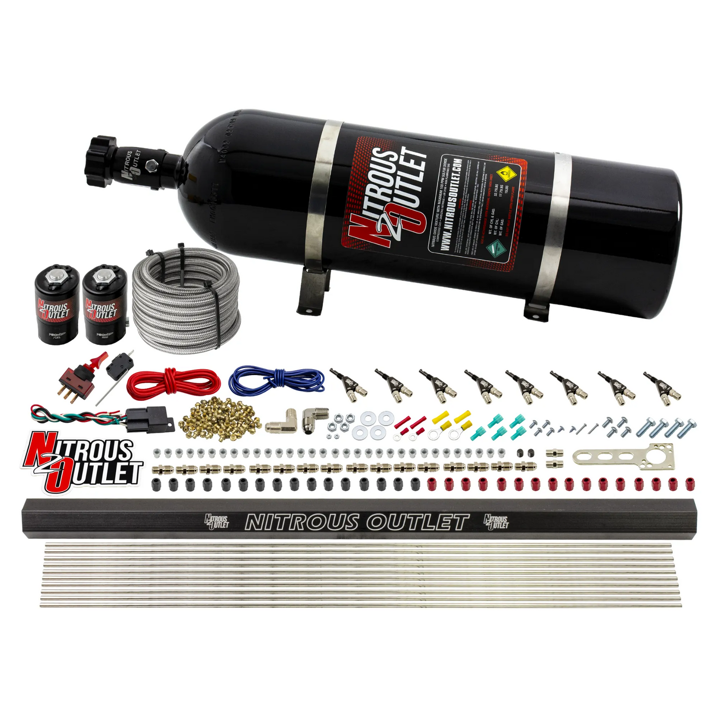 8 Cylinder Direct Port System With Single Injection Rail - .122 Nitrous/.310 Fuel - 90° Discharge Nozzles - 45-55 PSI E85