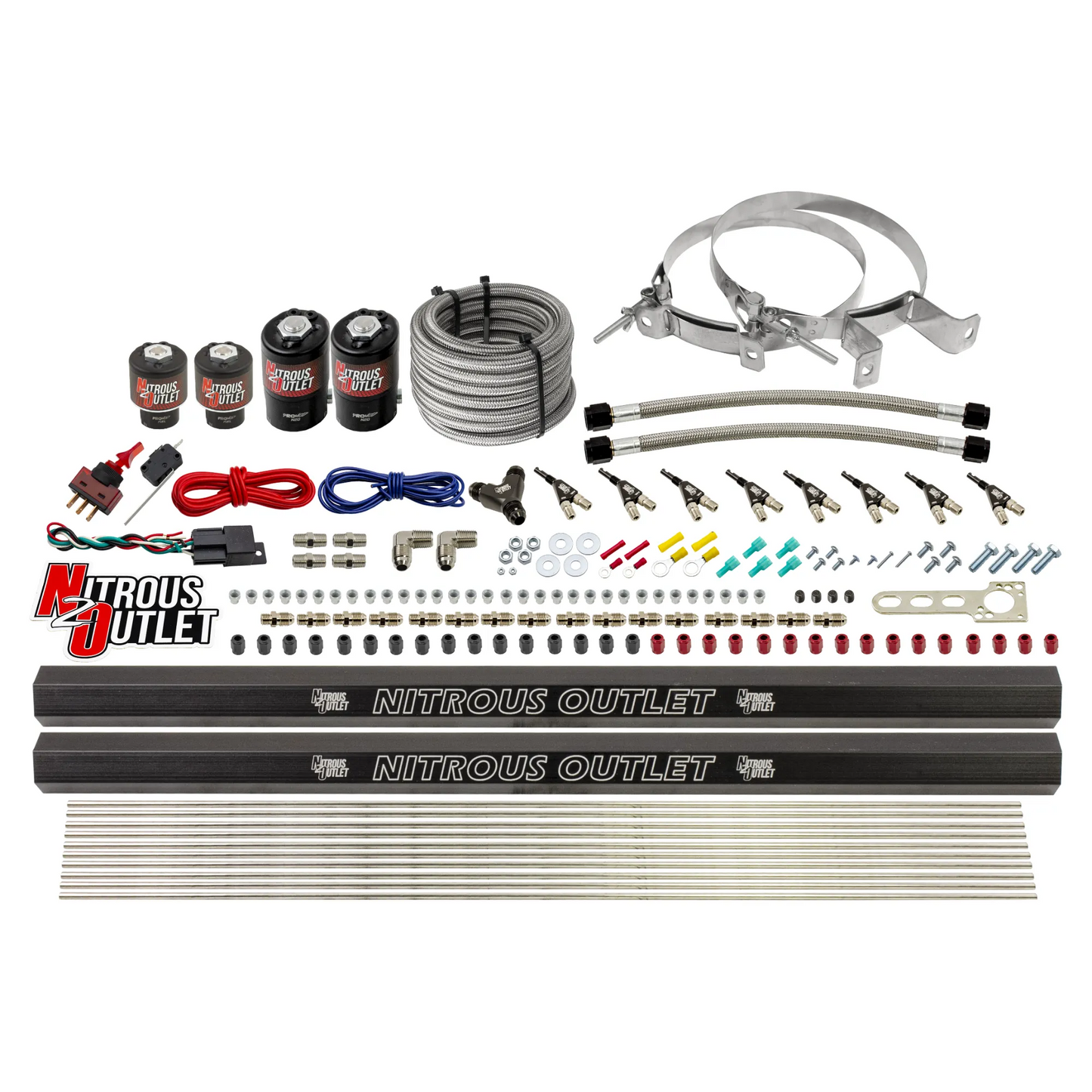 8 Cylinder Single Stage Direct Port Nitrous System with Injection Rails - Alcohol - .122 Nitrous/.177 Fuel