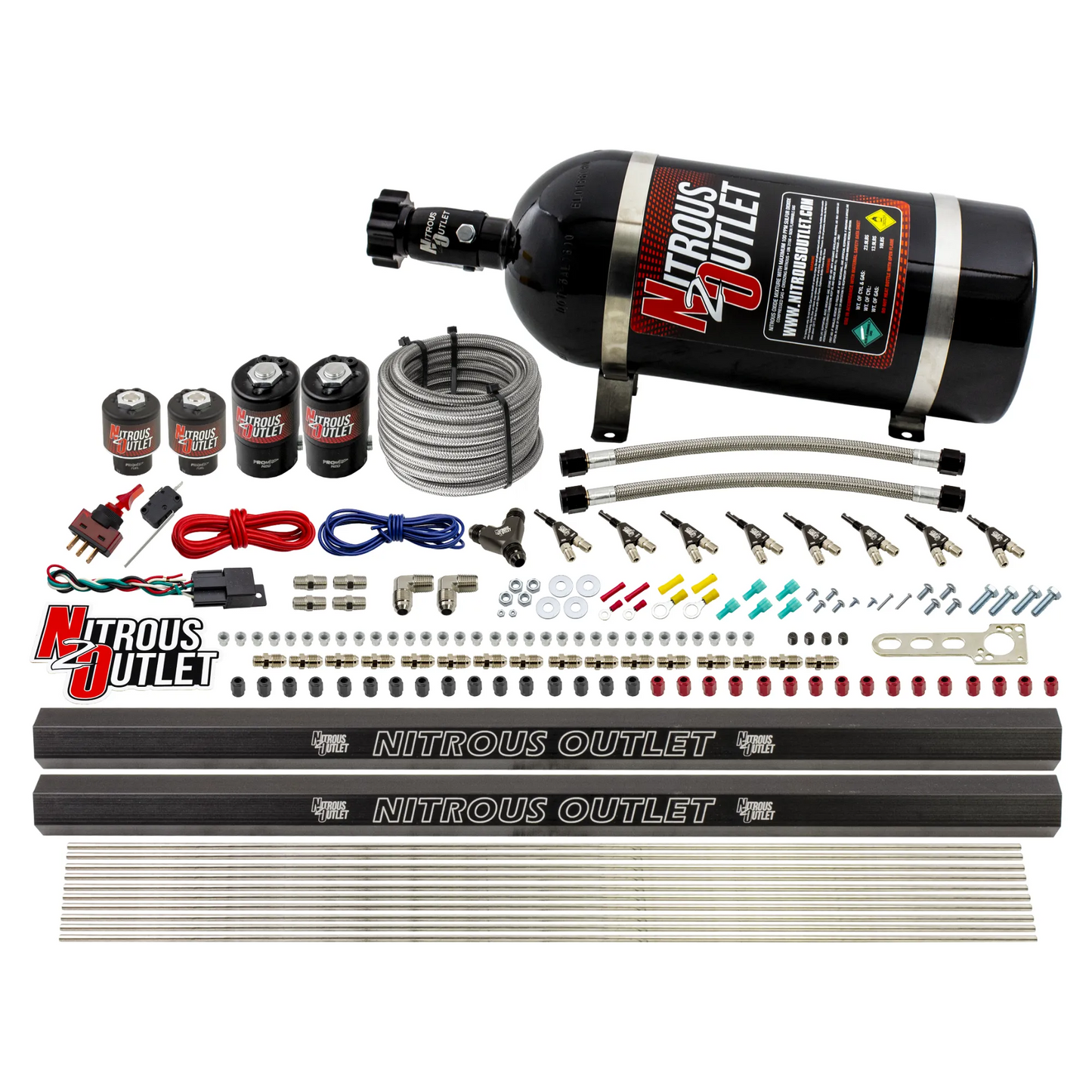 8 Cylinder Single Stage Direct Port Nitrous System with Injection Rails - Alcohol - .122 Nitrous/.177 Fuel