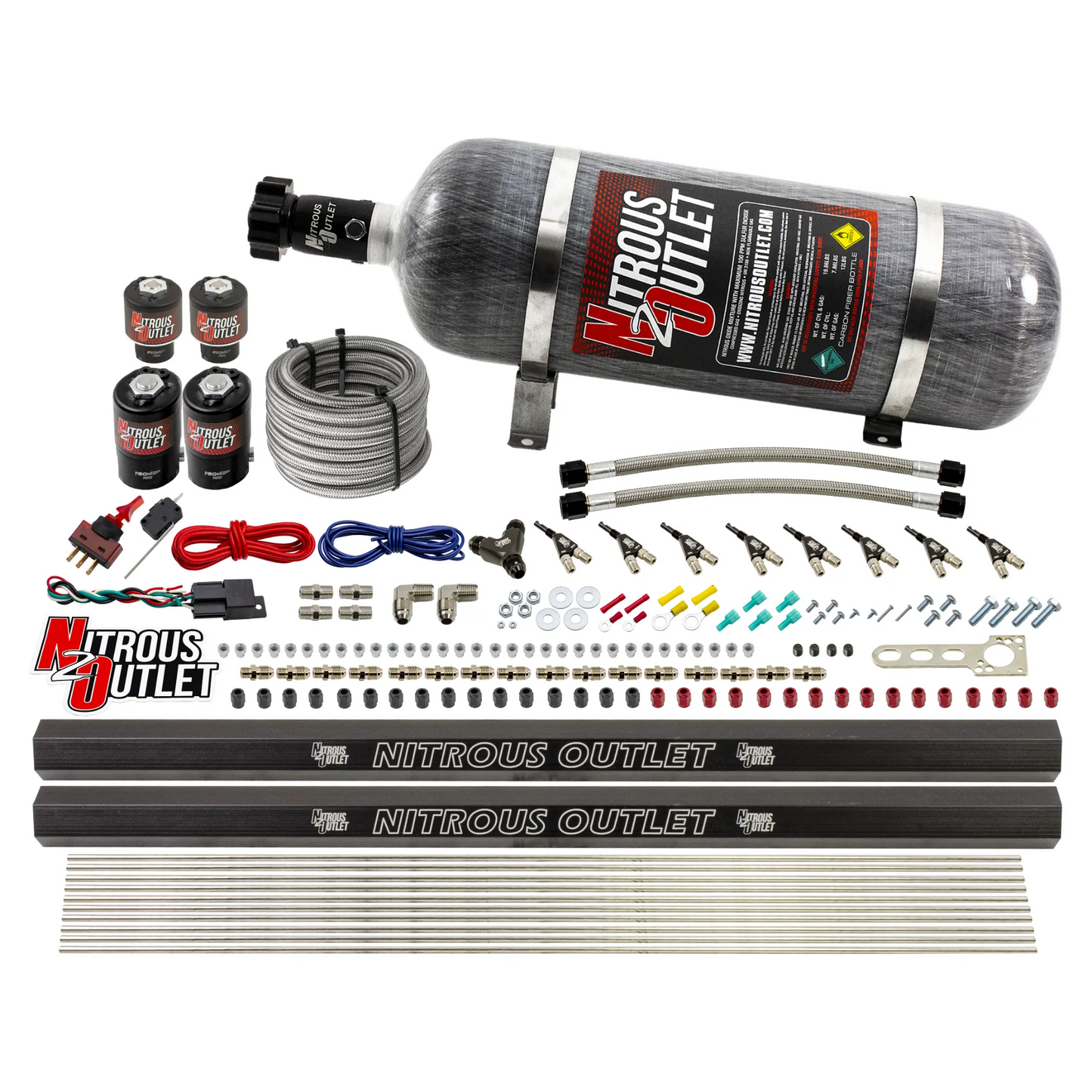 8 Cylinder Single Stage Direct Port Nitrous System with Injection Rails - Alcohol - .122 Nitrous/.177 Fuel