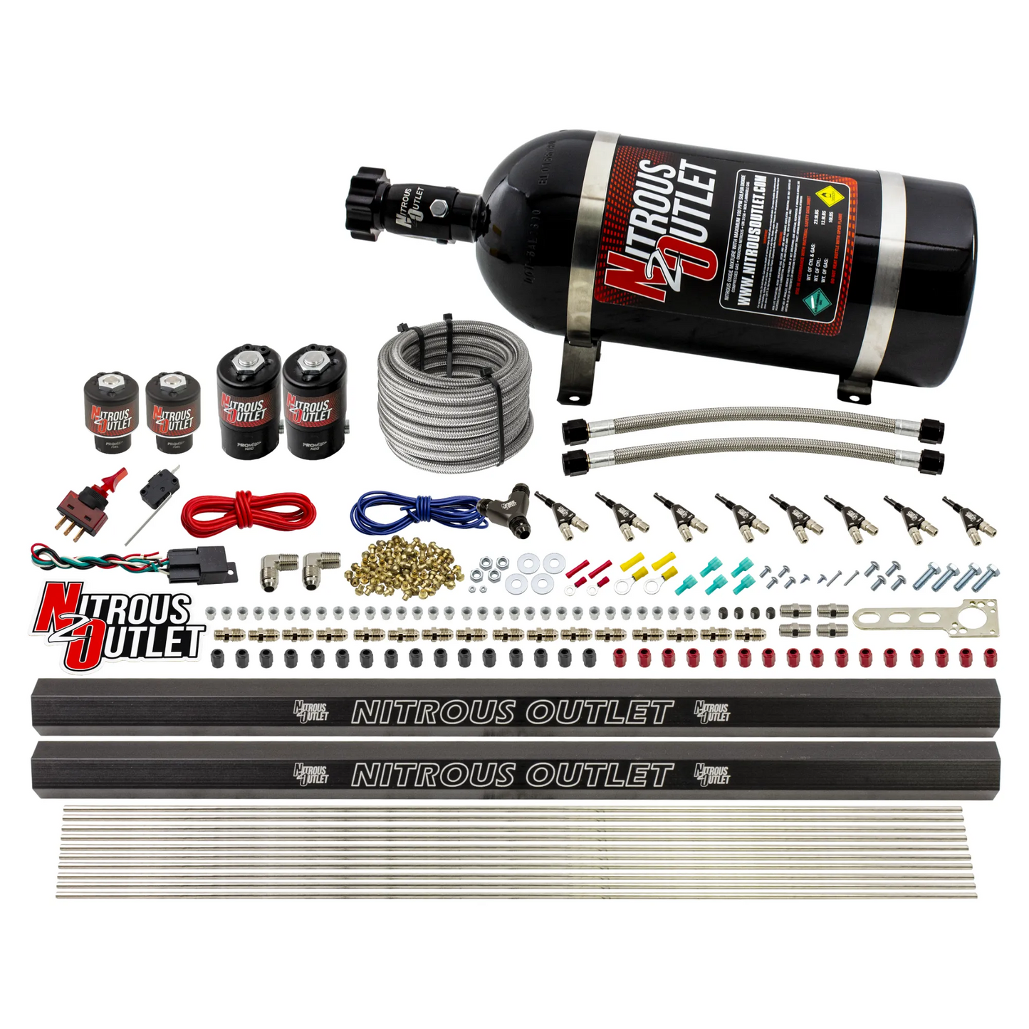 8 Cylinder Single Stage Direct Port Nitrous System with Injection Rails - Alcohol - .112 Nitrous/.177 Fuel