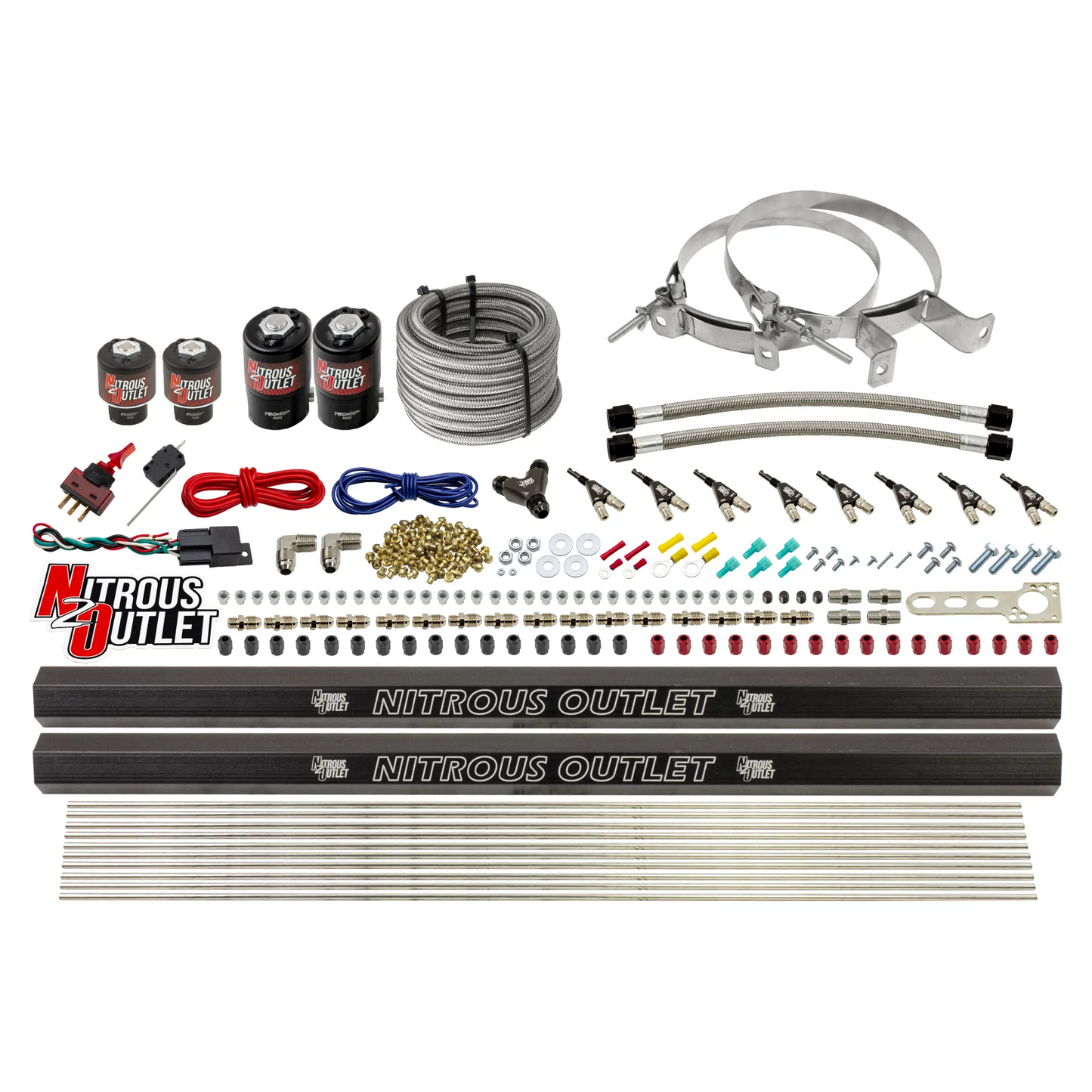 8 Cylinder Single Stage Direct Port Nitrous System with Injection Rails - E85 - .112 Nitrous/.177 Fuel