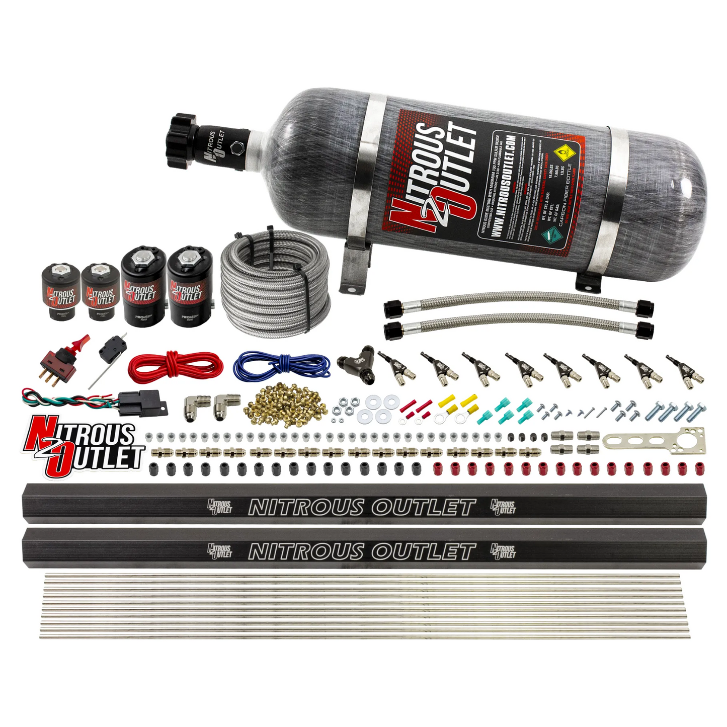8 Cylinder Single Stage Direct Port Nitrous System with Injection Rails - E85 - .112 Nitrous/.177 Fuel