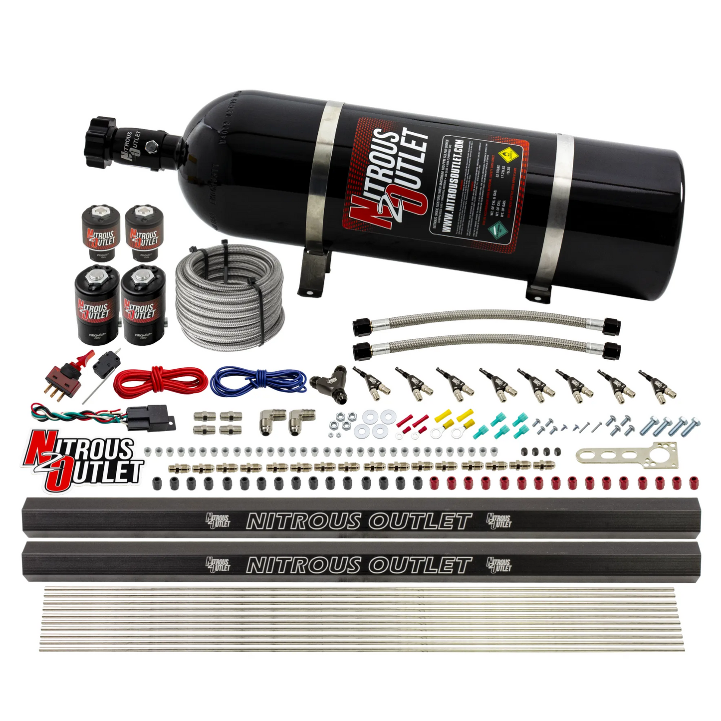 8 Cylinder Single Stage Direct Port Nitrous System with Injection Rails - Gas - .122 Nitrous/.177 Fuel