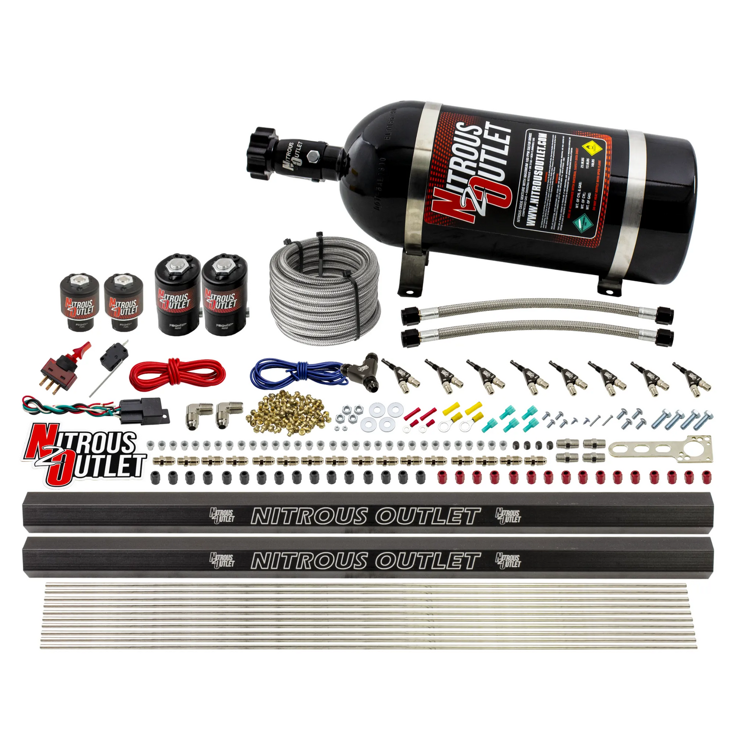 8 Cylinder Single Stage Direct Port Nitrous System with Injection Rails - Gas - .112 Nitrous/.177 Fuel