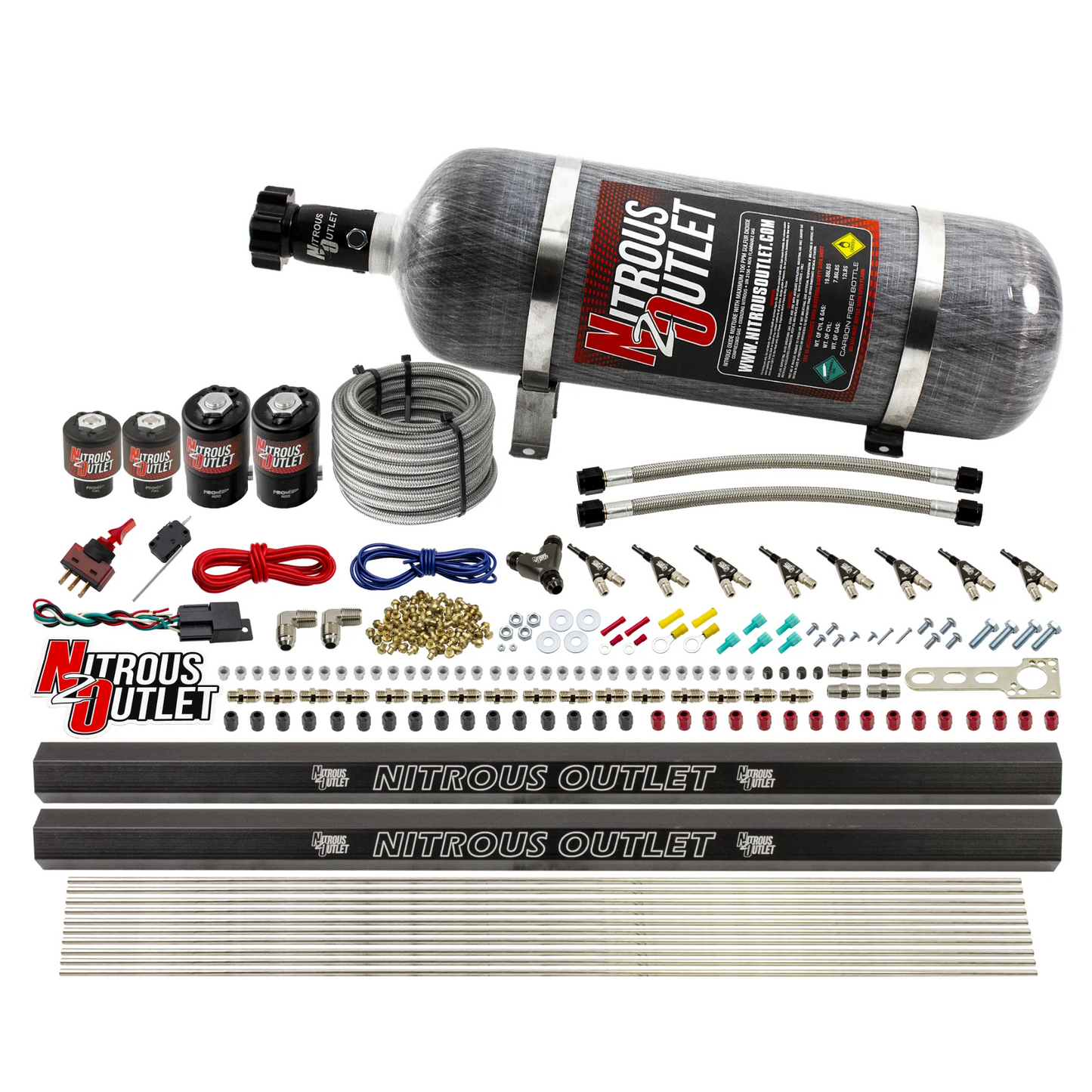 8 Cylinder Single Stage Direct Port Nitrous System with Injection Rails - Gas - .112 Nitrous/.177 Fuel